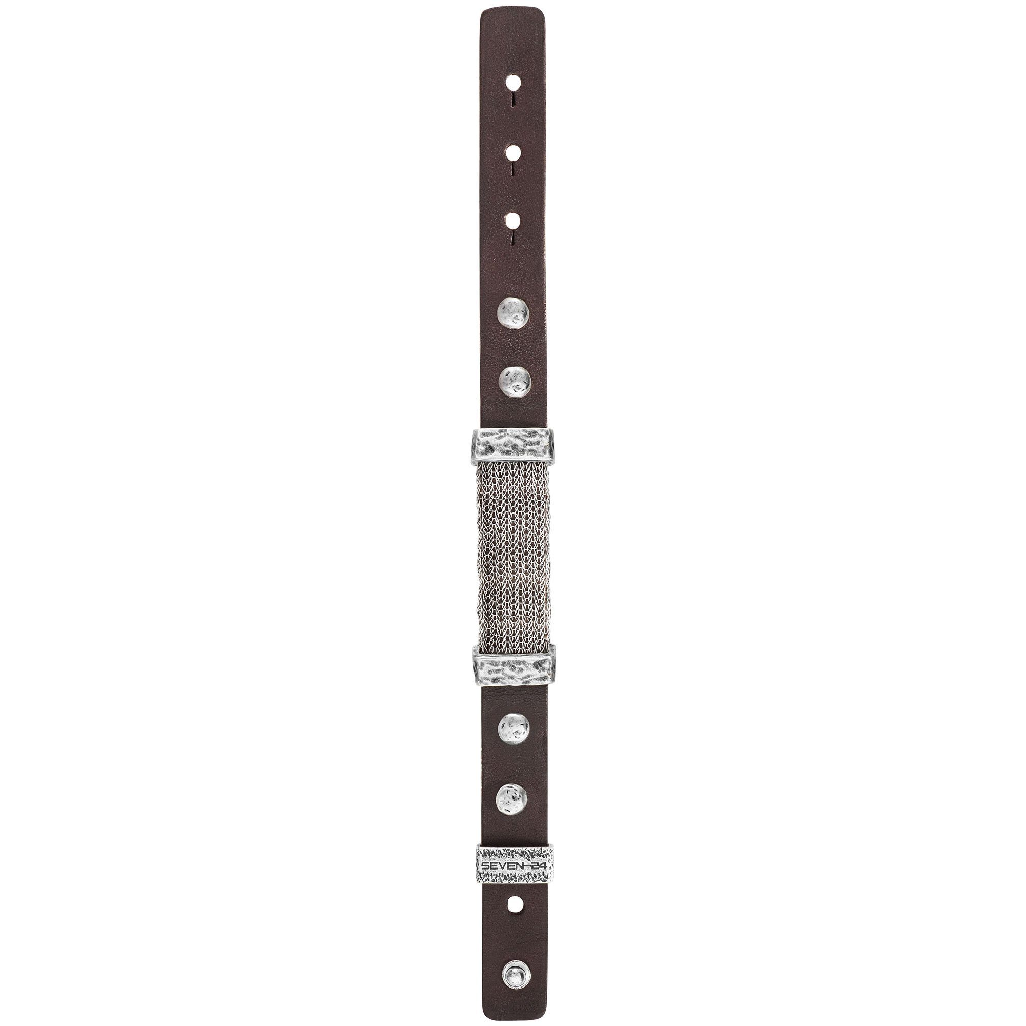 SEVEN-24 Armband Edelstahl mit Leder, im braunem Inlay welligen Design