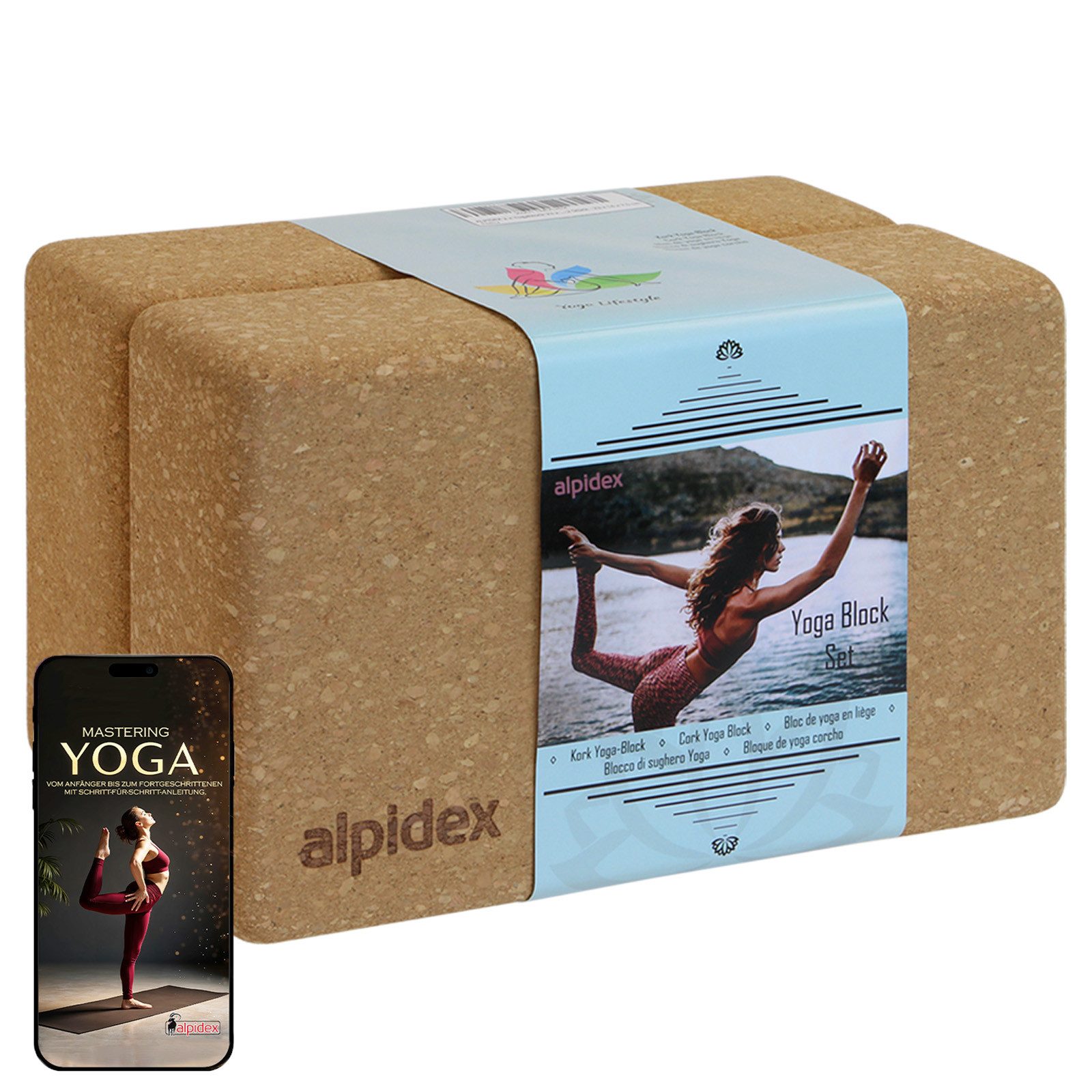 ALPIDEX Yogablock ALPIDEX Yogablöcke Kork 2er oder 4er Set inkl. E-Book mit 100 Übungen, (2-tlg)