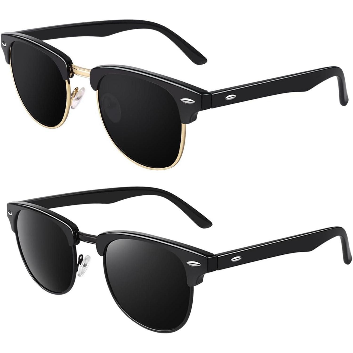 Retrosonnenbrille Sonnenbrille Halbrahmen Retro Polarisierte Gläser Schwarz