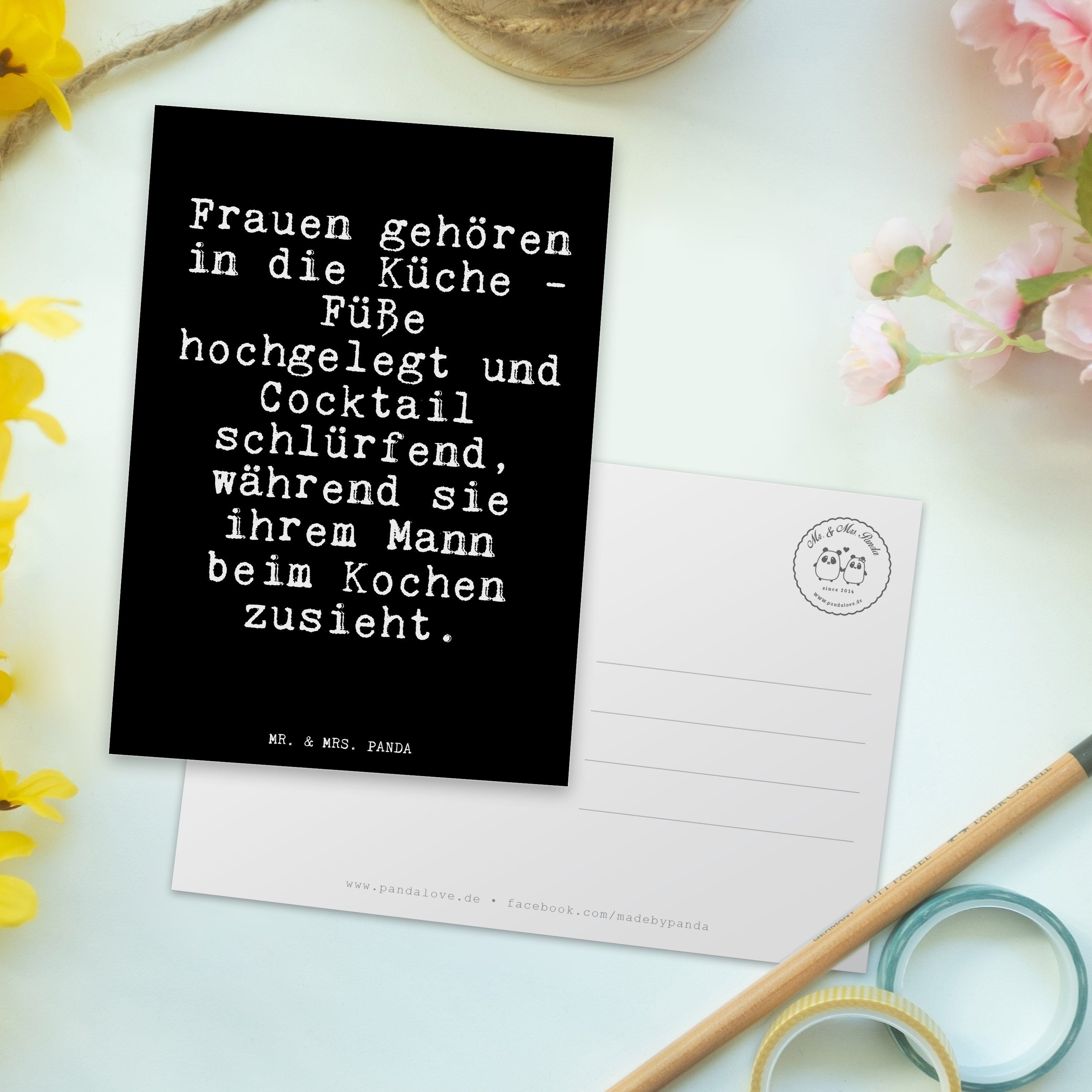 Geschenk - Hochzei Mann, in Postkarte - Panda & Schwarz Geschenk, Mrs. Mr. gehören die... Frauen