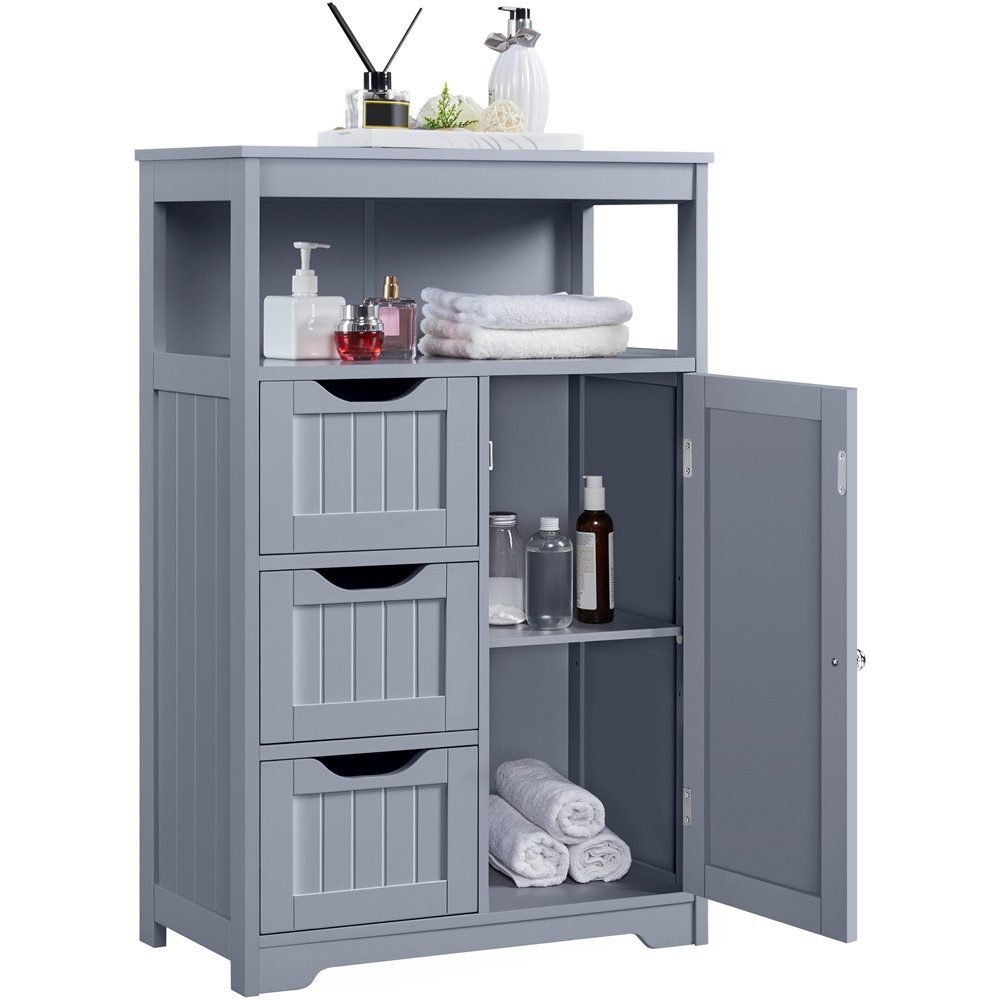 Yaheetech Badkommode Badezimmerschrank, Badschrank mit 3 Schubladen & 1 Schrank mit verstellbarem Regalbrett