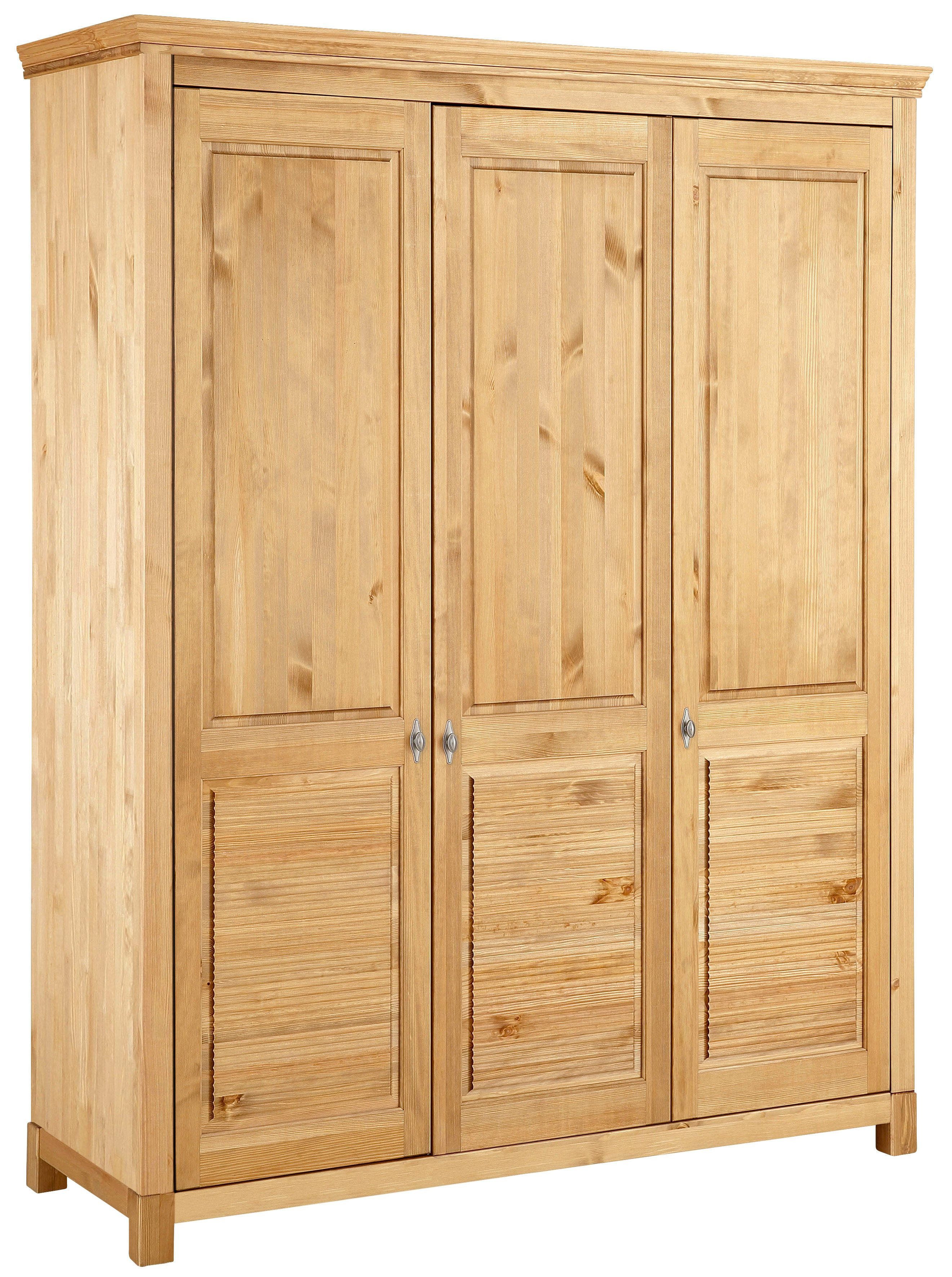 Home affaire Kleiderschrank Rauna, mit Lamellen und Kassetten, klassischer Landhausstil, rustikal (2 Breiten: 113/159 cm H/T ca. 195/60 cm) massive Kiefer, Metallgriffe, mehrere Varianten, zeitloses Design