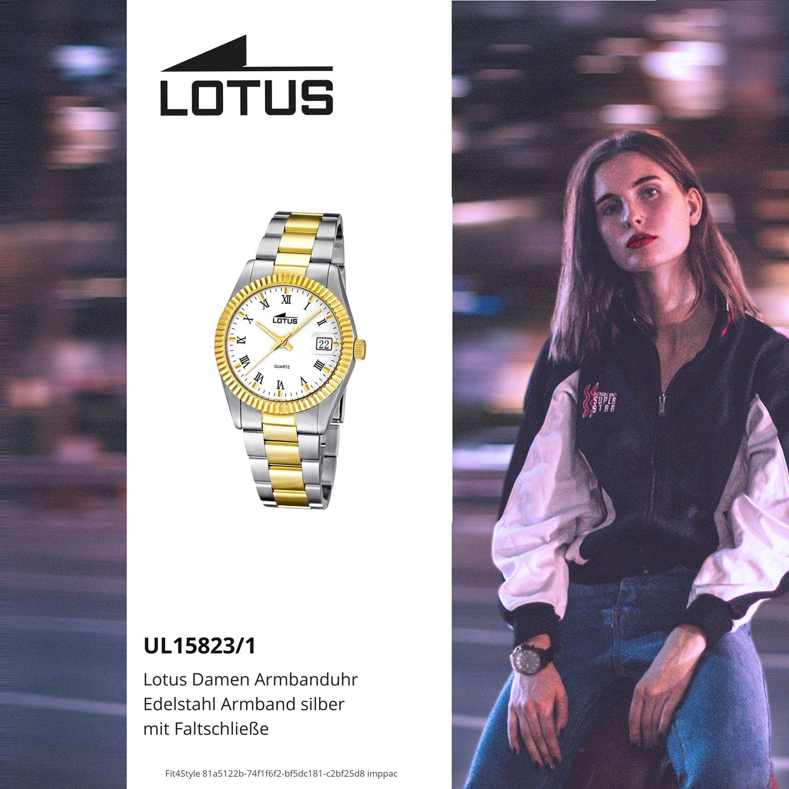 Lotus rundes Damen Gehäuse, mit Edelstahl Fas 29,7mm), (ca. Edelstahlarmband, Lotus Damenuhr Uhr klein L15823/1, Quarzuhr