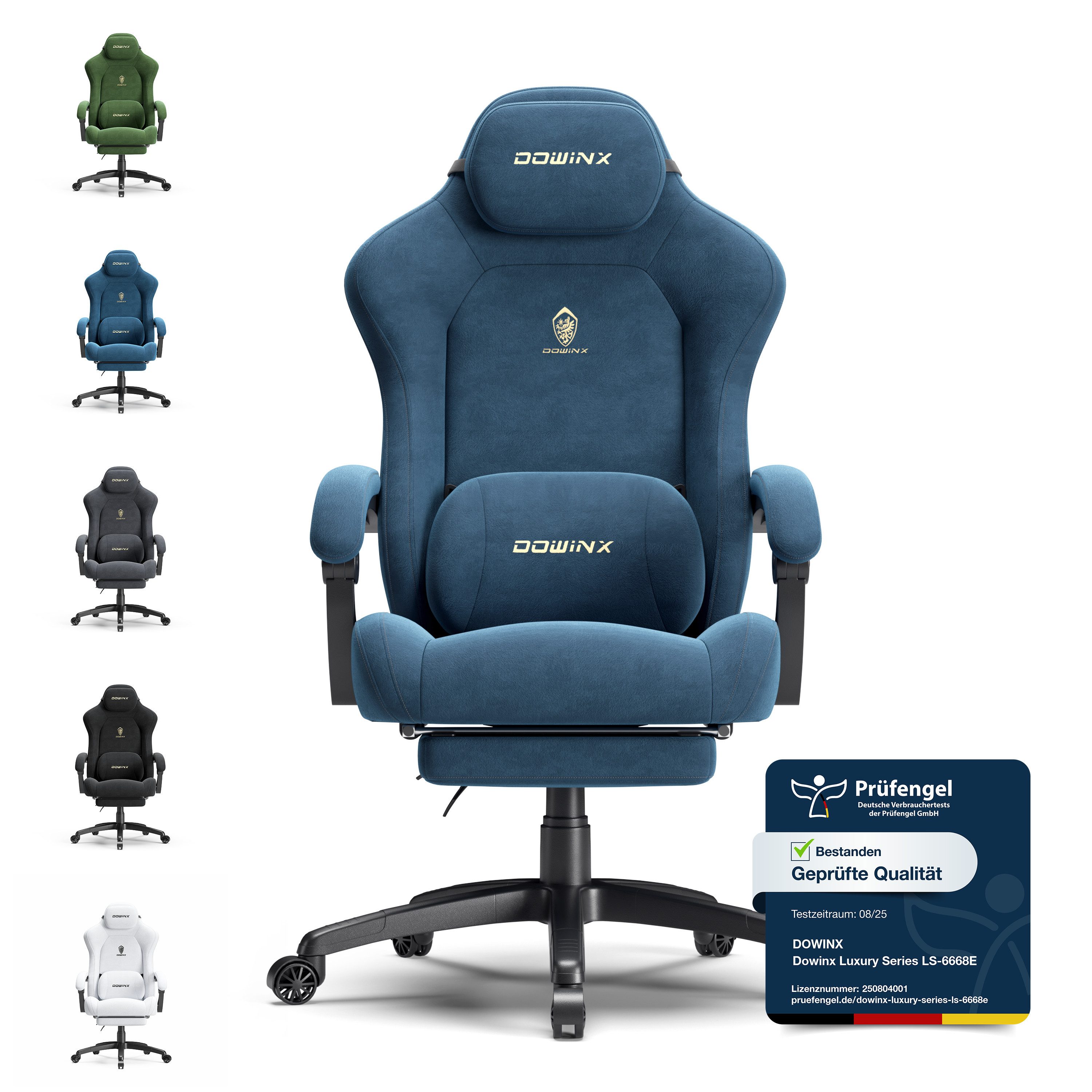 Dowinx Gaming-Stuhl Atmungsaktiver und Ergonomischer Bürostuhl aus Mikrofaser-Velours (Packung), Weiches Sitzgefühl, Verstellbarer Schreibtischstuhl mit Fußstütze