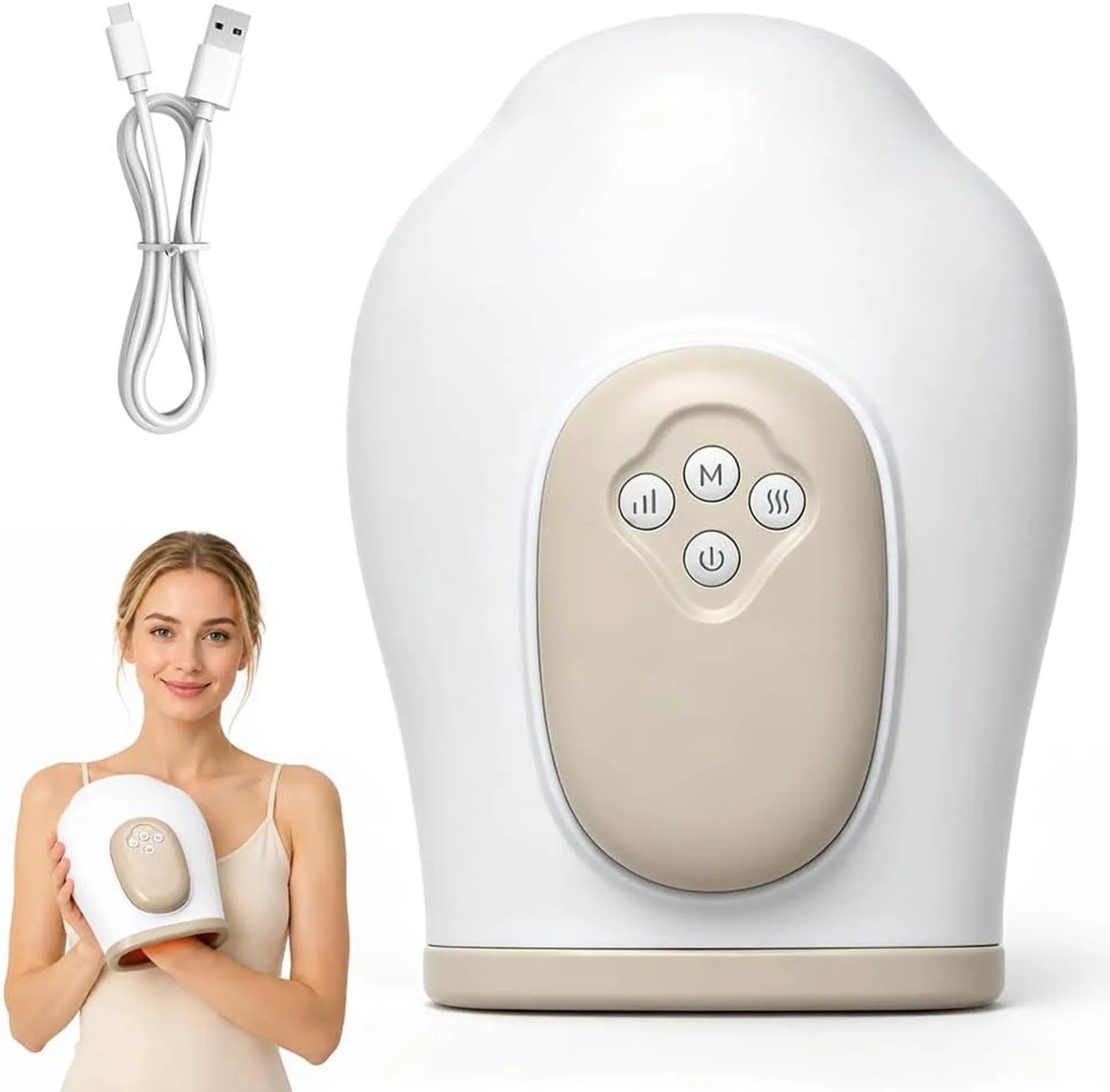 Lisabonde Massagegerät Handmassagegerät mit Luftdruck & Wärme - 3 Modi, kabellos, Druckluftmassage, 3 Intensitätsstufen, Wärmefunktion, kabellos