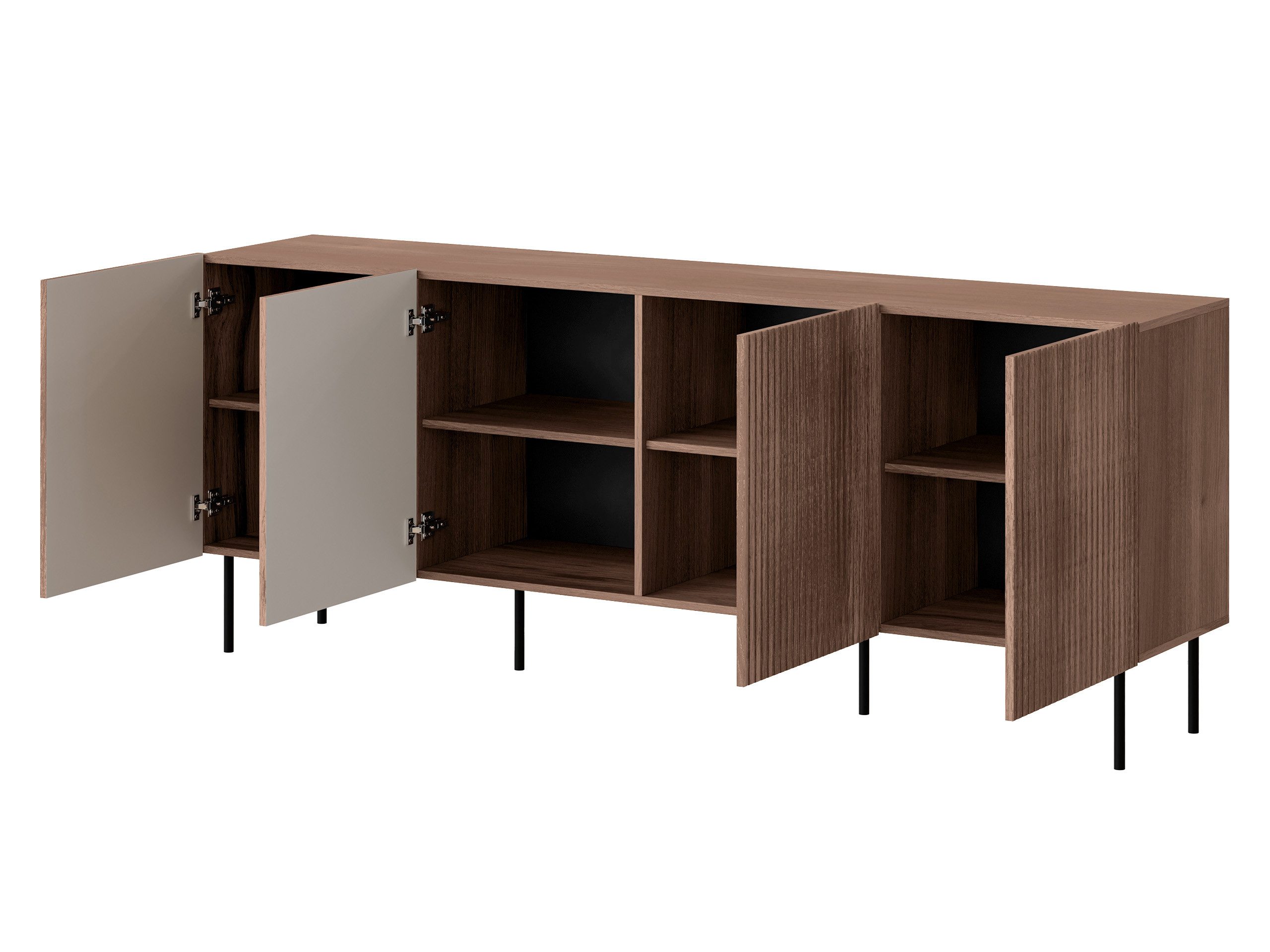 MIRJAN24 Kommode Tacos 200 4D (mit vier Drehtüren), Schwarze Stahlfüße