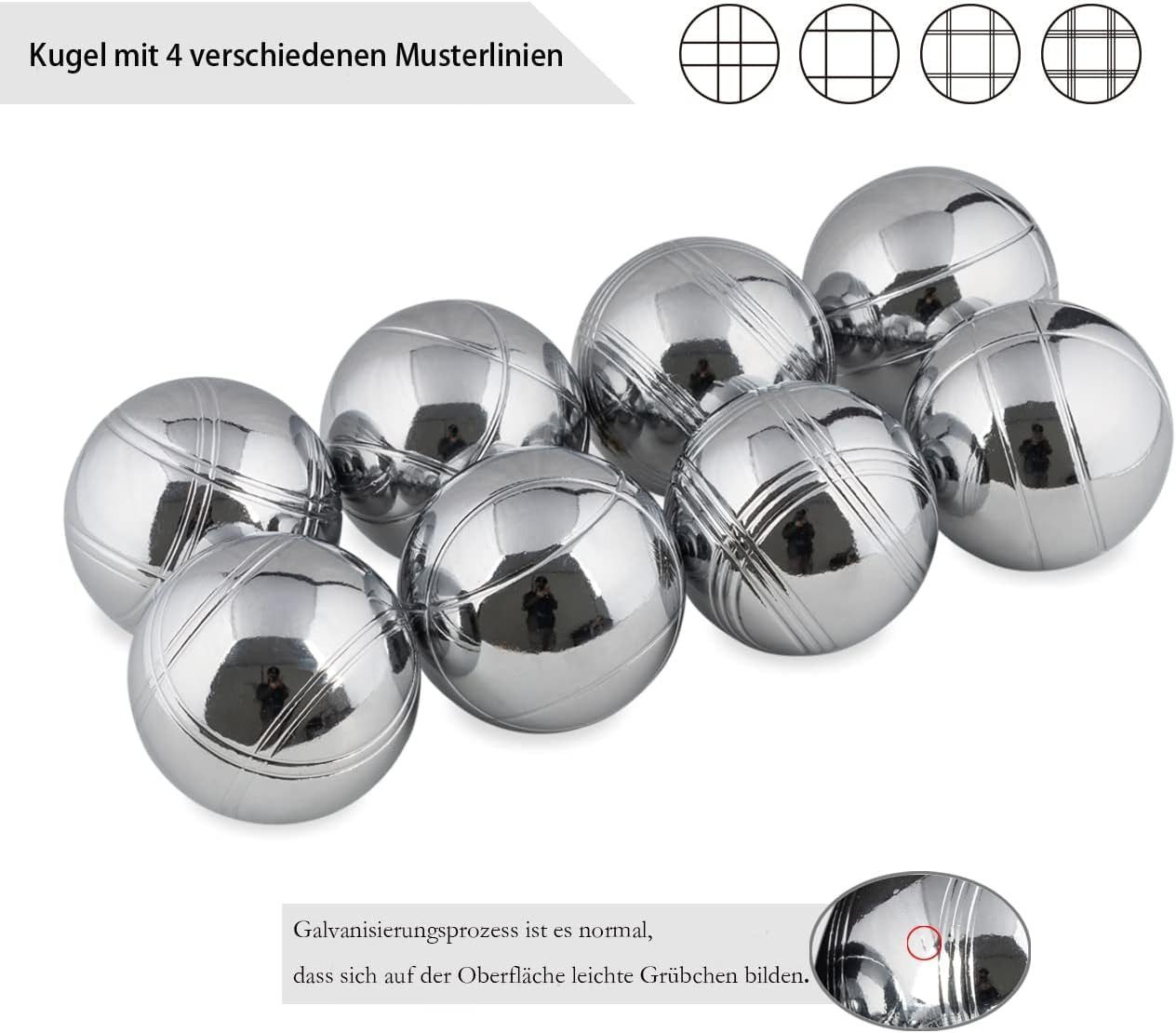 ElitVita Spielball Boule Set 6/8 Kugeln mit Tasche & Zubehör – Boccia Spiel Outdoor (8-St), Hochwertige Edelstahl Kugeln, 4 Designs leichtes erkennen der Kugeln