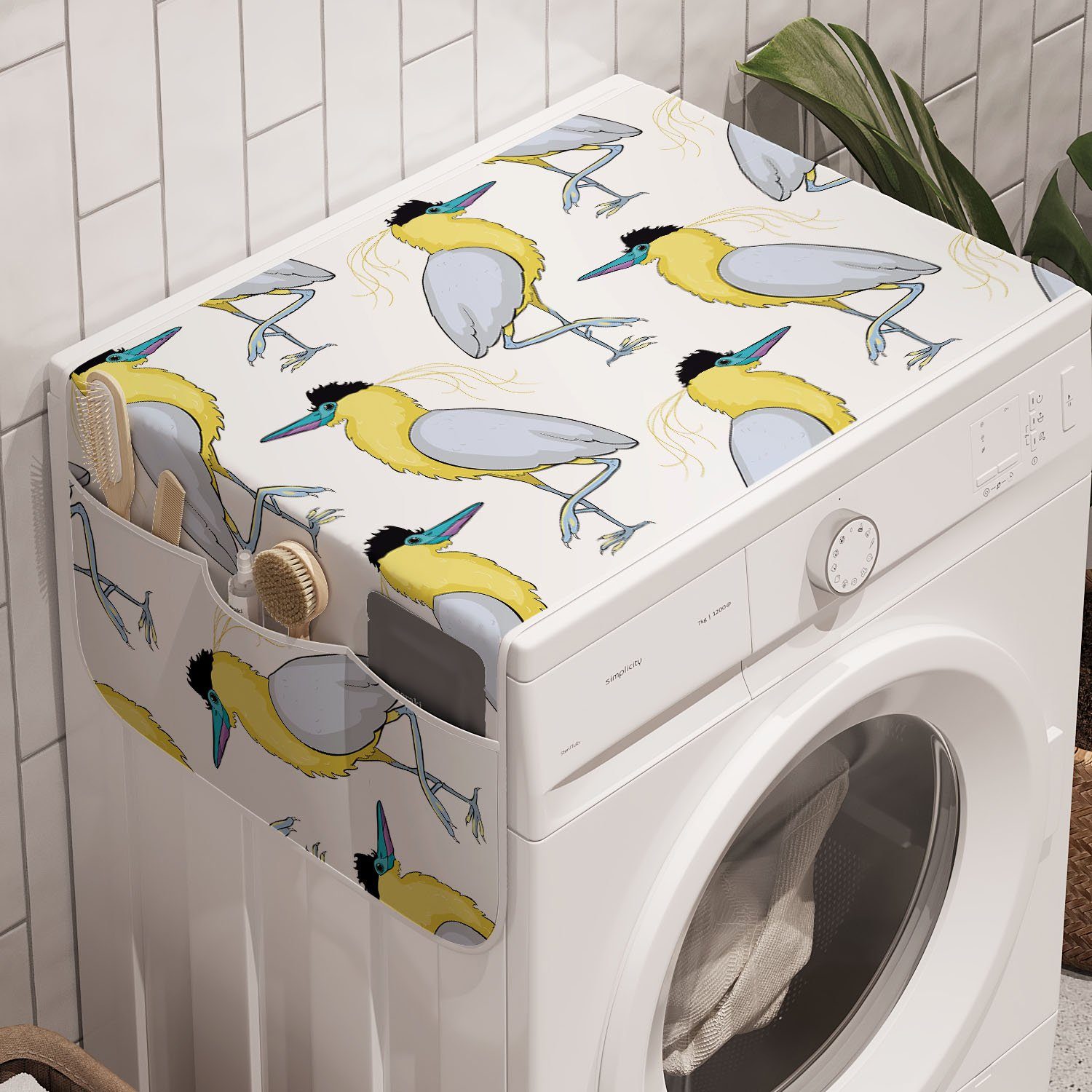 Tierdruck Waschmaschine Abakuhaus Badorganizer Trockner, exotischer und Vogel Anti-Rutsch-Stoffabdeckung für