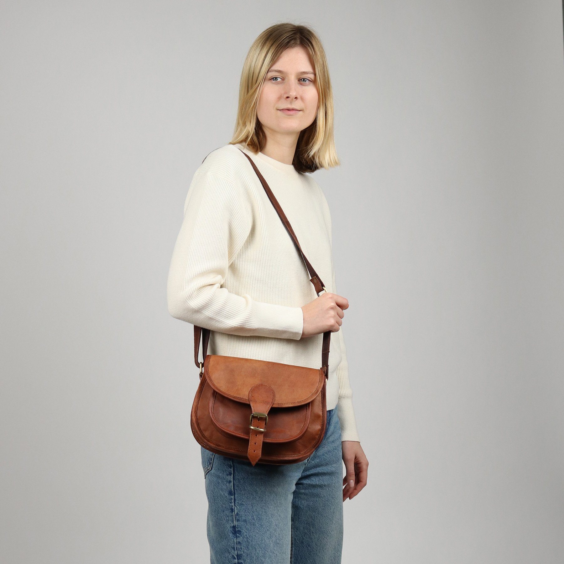 SID & VAIN shoulder bag real leather shoulder bag large brown, crossbody bag real leather for women, shoulder bag light brown