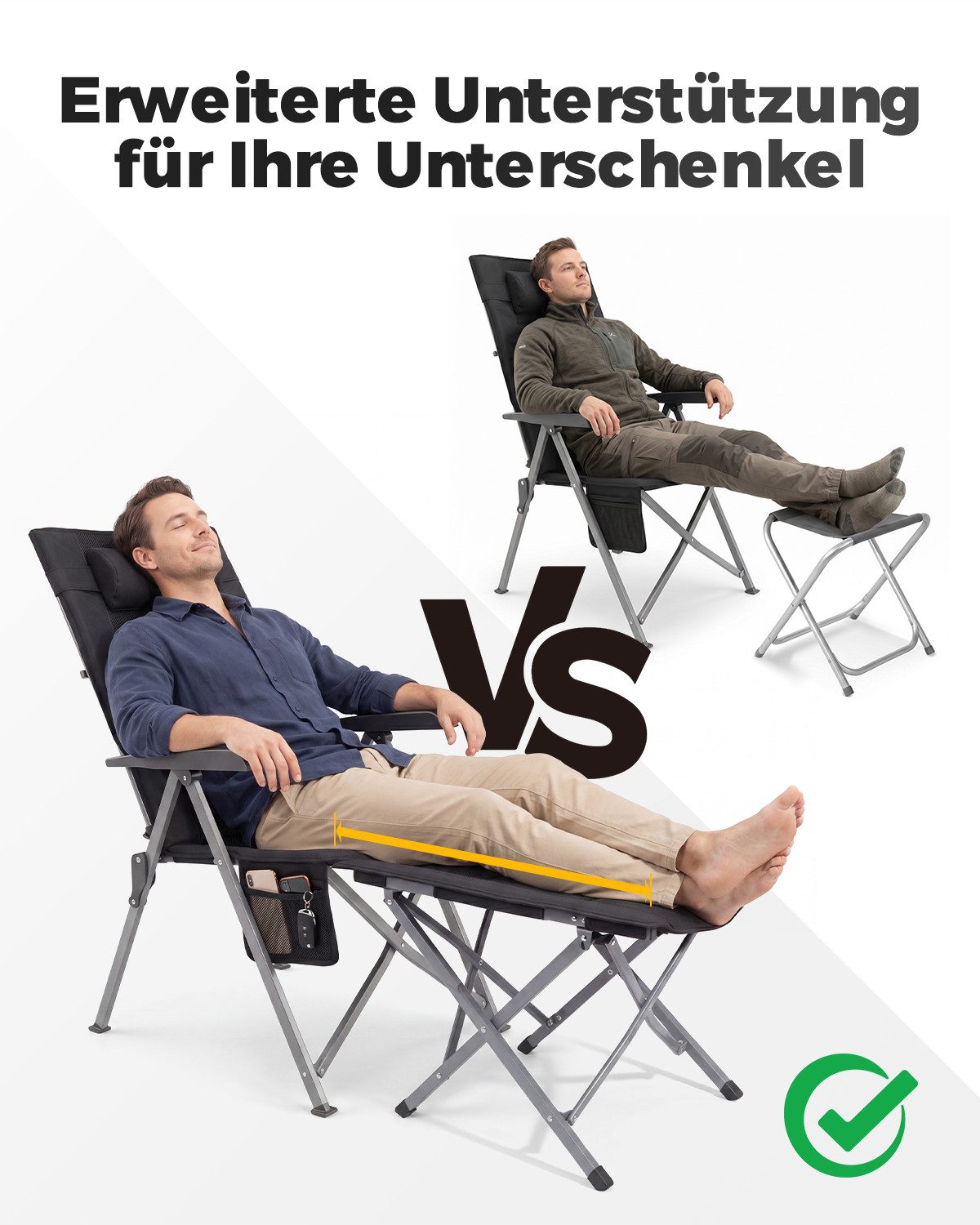 HOMECALL Klappstuhl Campingstuhl Faltbar 3D-Mesh + 600D Oxford Gartenstuhl Hohe Lehne (Fußablage fußhocker klappbar für Campingsessel Soft Touch Black Magic), 2,4KG Hocker Gepolstert Fußstütze für Sessel Garten- und Balkonstuhl