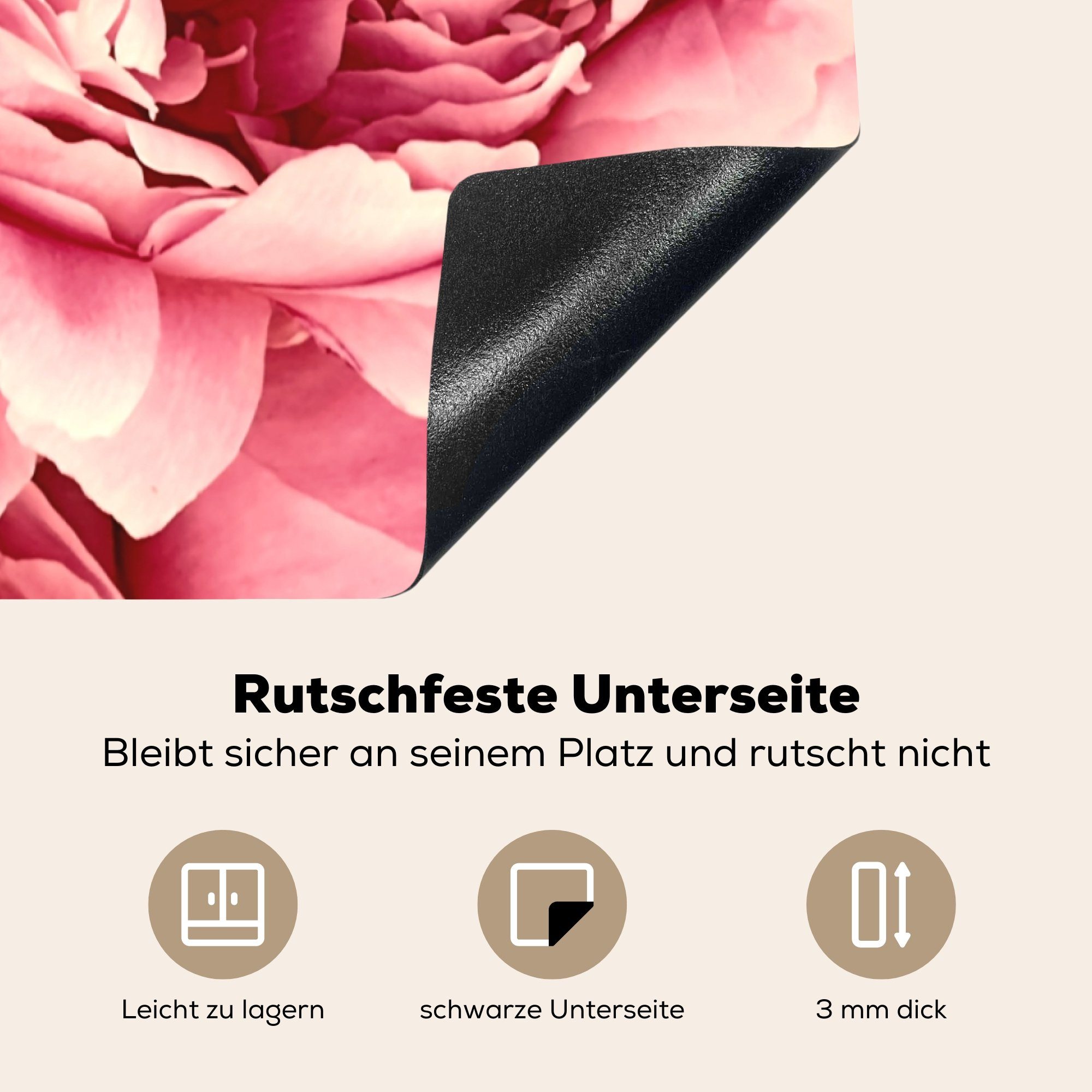 - Arbeitsplatte Rosa, - Rosen küche Herdblende-/Abdeckplatte Blume tlg), MuchoWow cm, (1 Vinyl, 83x51 Ceranfeldabdeckung, für