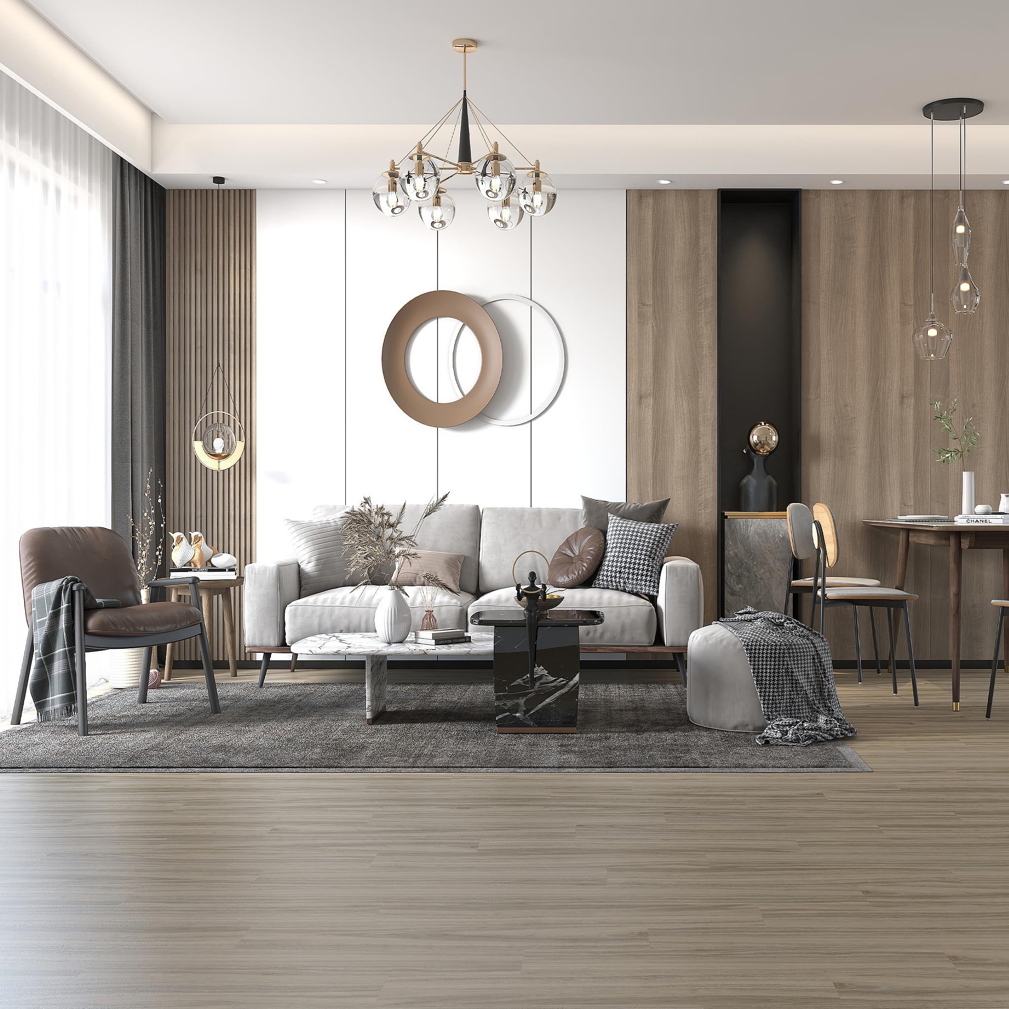 FIVMEN Vinylboden PVC Bodenbelag Selbstklebend, Holzmaserung Dielen, Bodenfliesen, 18/36 Stück, 2.51/5.2 m² Schneidbar Fliesen für Schlafzimmer, Küche – Bild 5 von 5