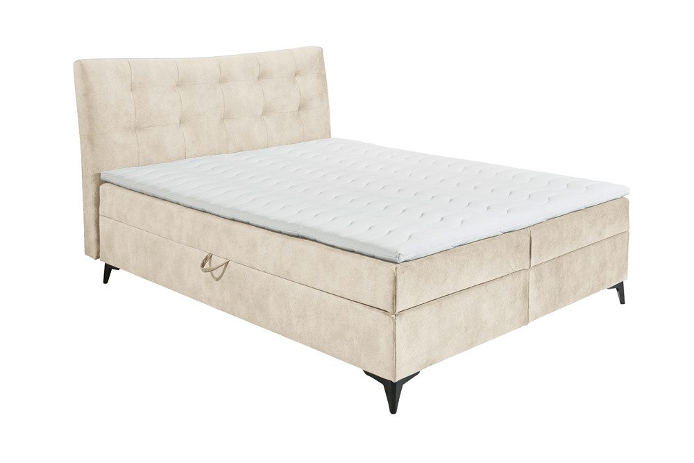 riess-ambiente Boxspringbett DECADENCIA 180x200cm champagnerbeige-mit Bettkasten, Matratze & Topper (Einzelartikel, 1-St), Samt-Boxbett - ideal für glamouröse Gästezimmer und Schlafzimmer