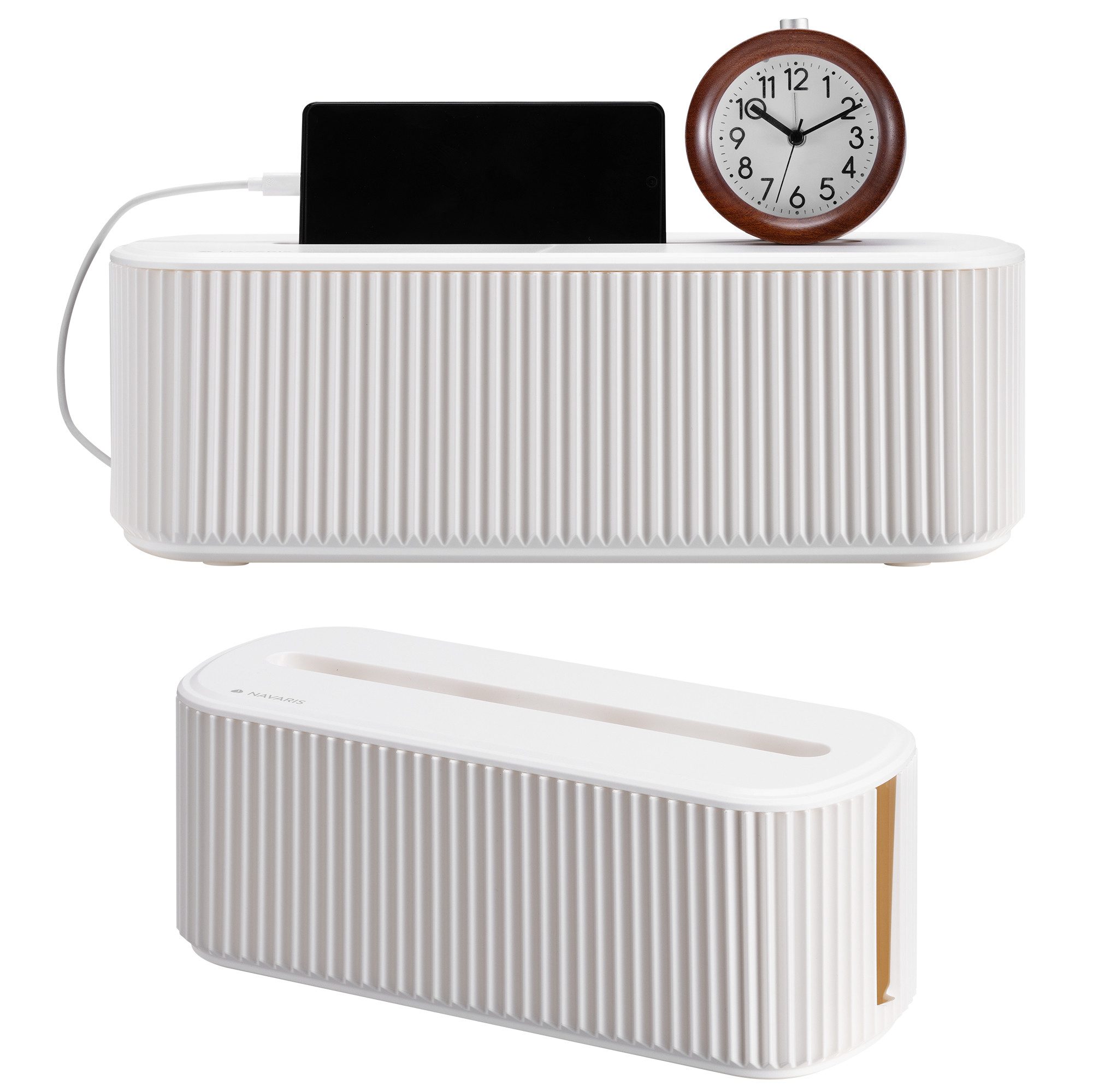 Navaris Kabelkanal Kabel Organizer Box - Kabelmanagement Box - Aufbewahrungsbox (2-St), Kabelbox 2er Set - Sichere und stilvolle Kabelaufbewahrung weiß