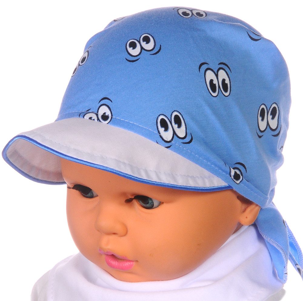 La Bortini Kopftuch Baby Kinder Bandana Tuch mit Schirm Schirmmütze Kopfbedeckung in blau, Sommermütze aus reiner Baumwolle, Einheitsgröße