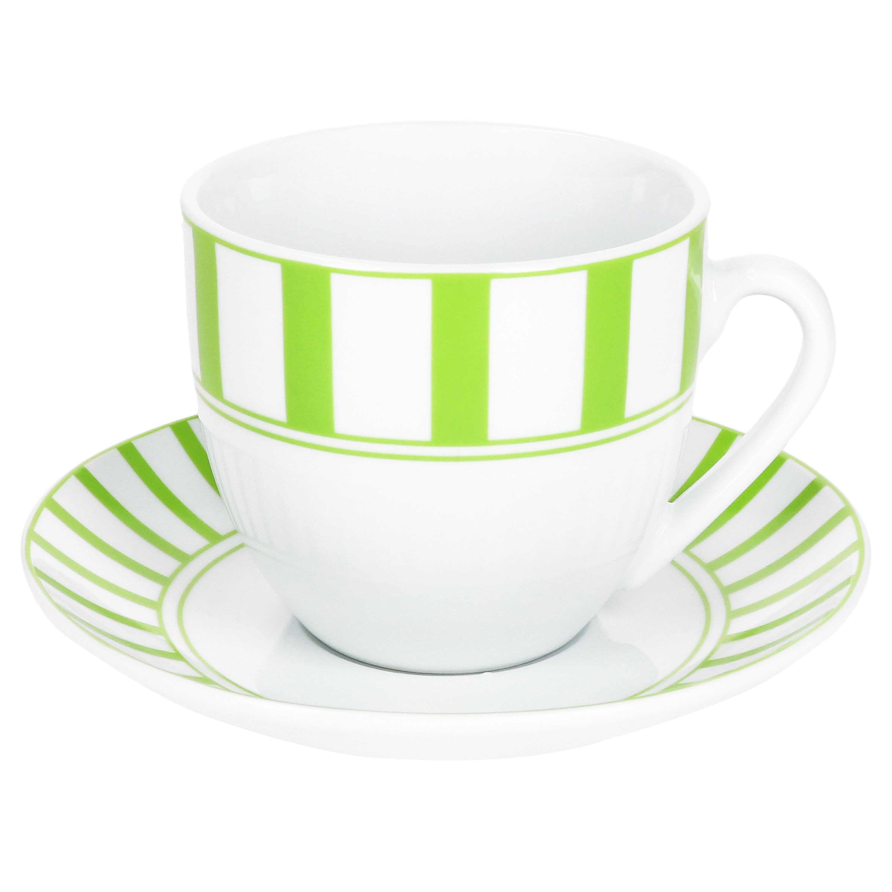 MamboCat Tasse Split grün Kaffeetassen mit Untertassen für 6 Personen Streifen Tee, Porzellan