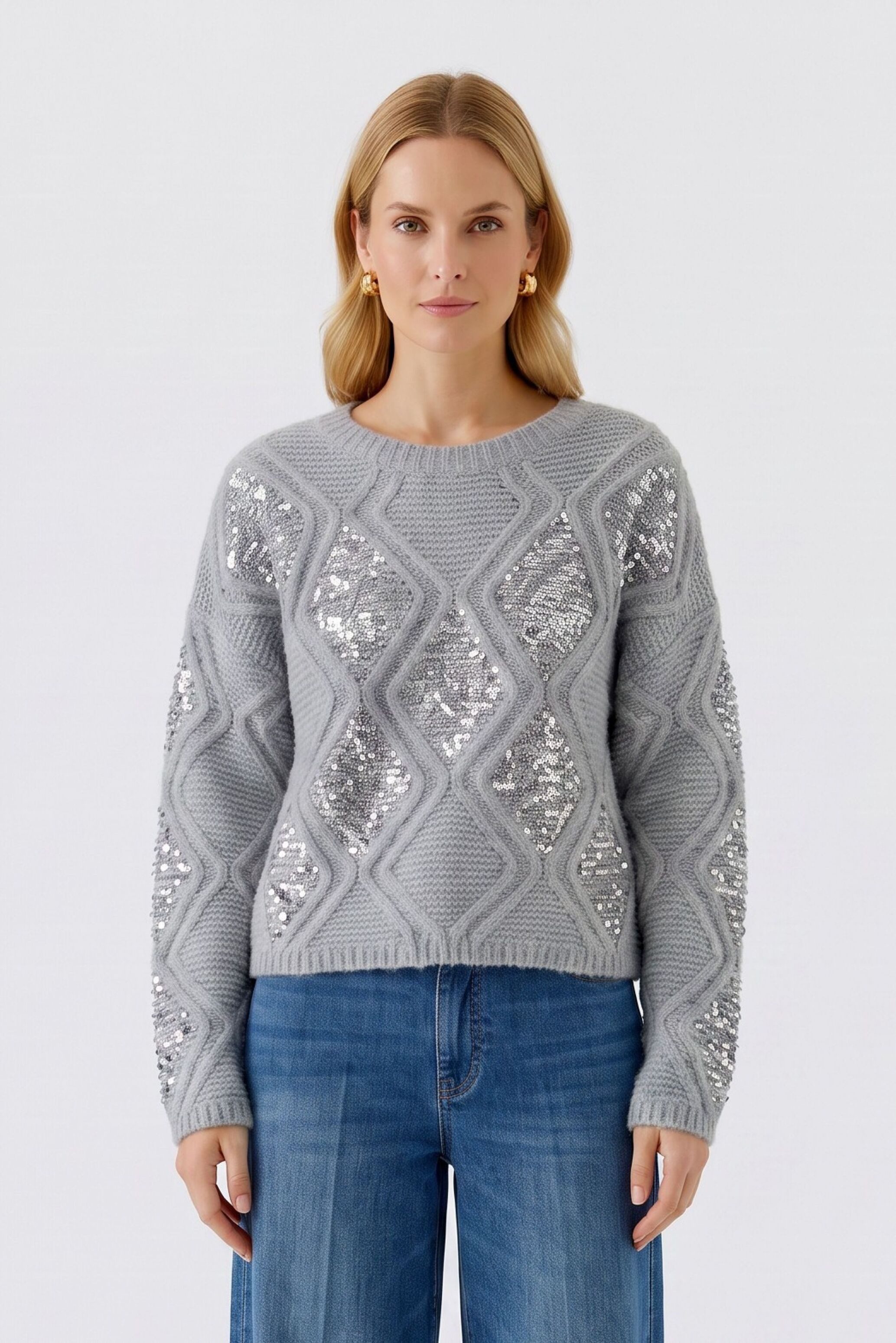 Oui Rundhalspullover Oversized geschnitten Rundhals
