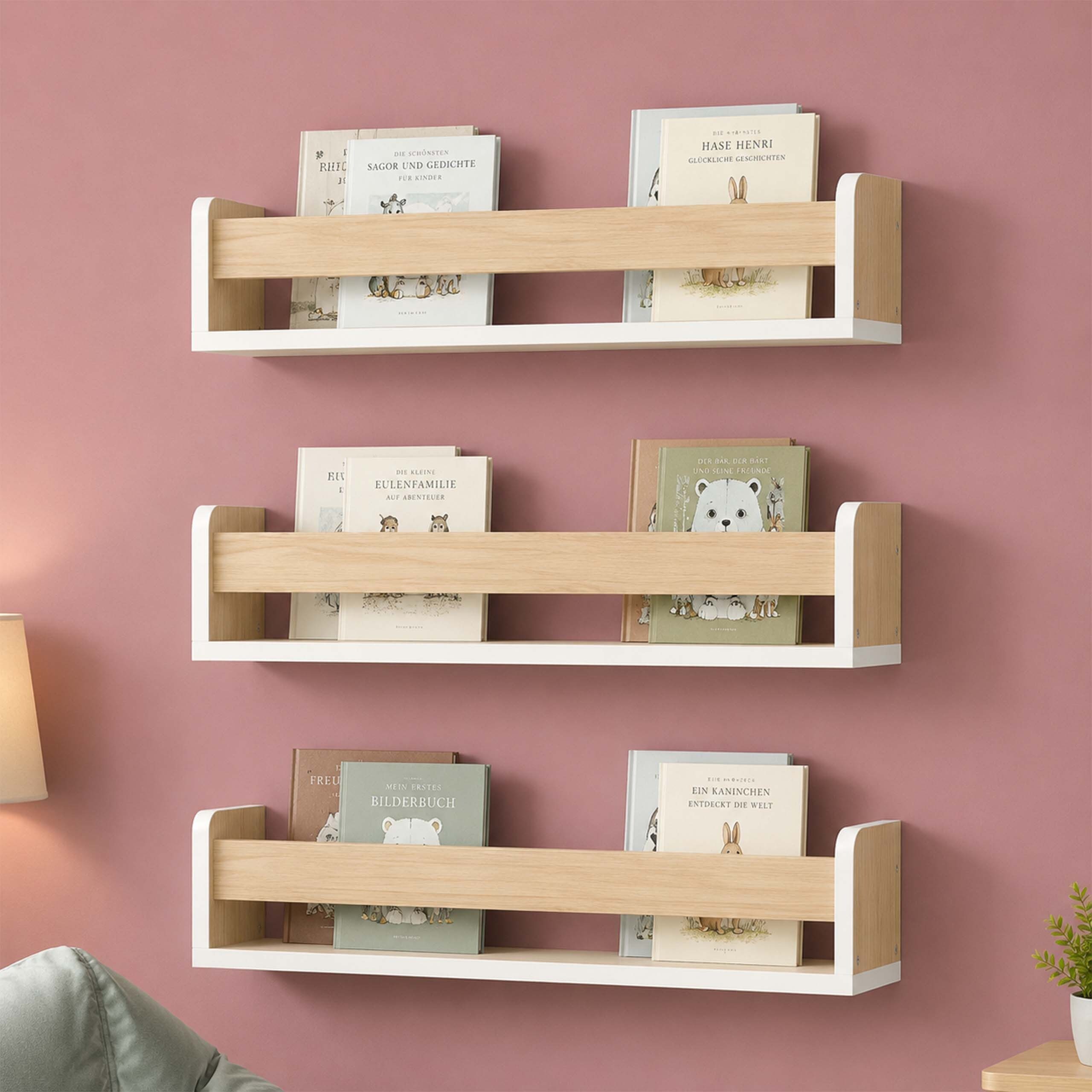 relaxdays Kinderregal Wand im 3er Set, 3-tlg., natur