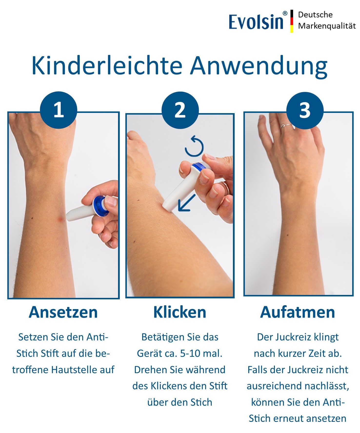 Evolsin Insektenstichheiler Evolsin‎® Anti Stich zur Behandlung von Insektenstichen, 1-tlg., Ohne Batterien, ohne Chemie
