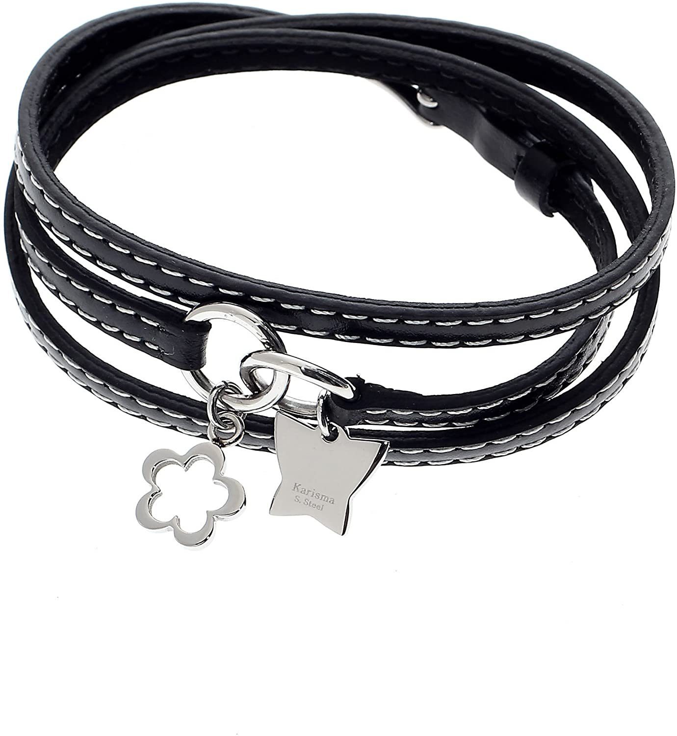 Karisma Lederarmband Damen Charms-Lederarmband Schwarz dreifach günstig online kaufen