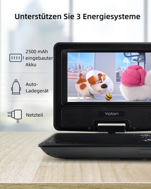 Yoton Portabler DVD-Player (7.5 inch, Haltepunkt-Speicherfunktion, Drehbarer Bildschirm, 4-6 Stunden Standby)