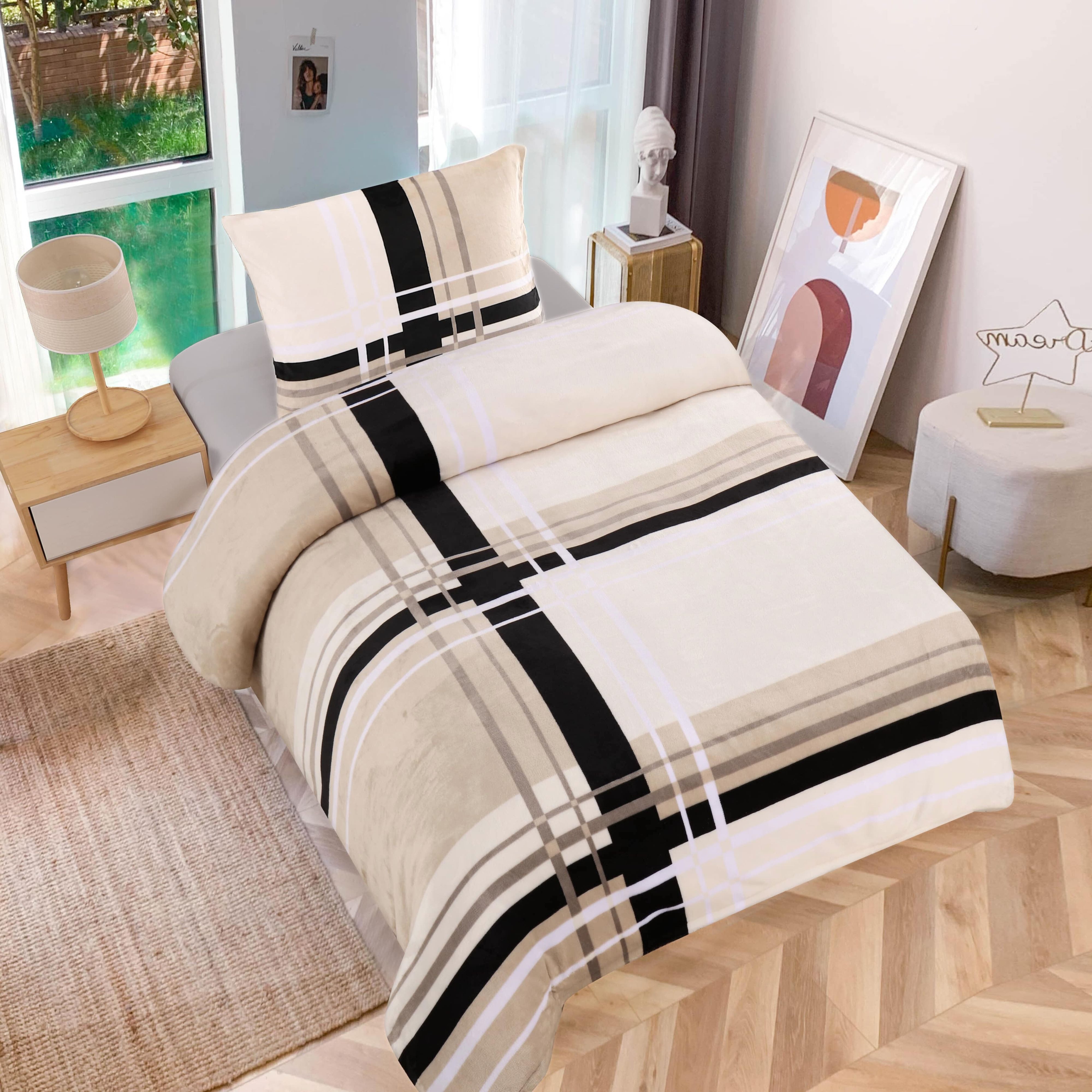 One Home Bettwäsche Winter Cashmere Touch Adzo, Fleece, 2 teilig, gestreift günstig online kaufen