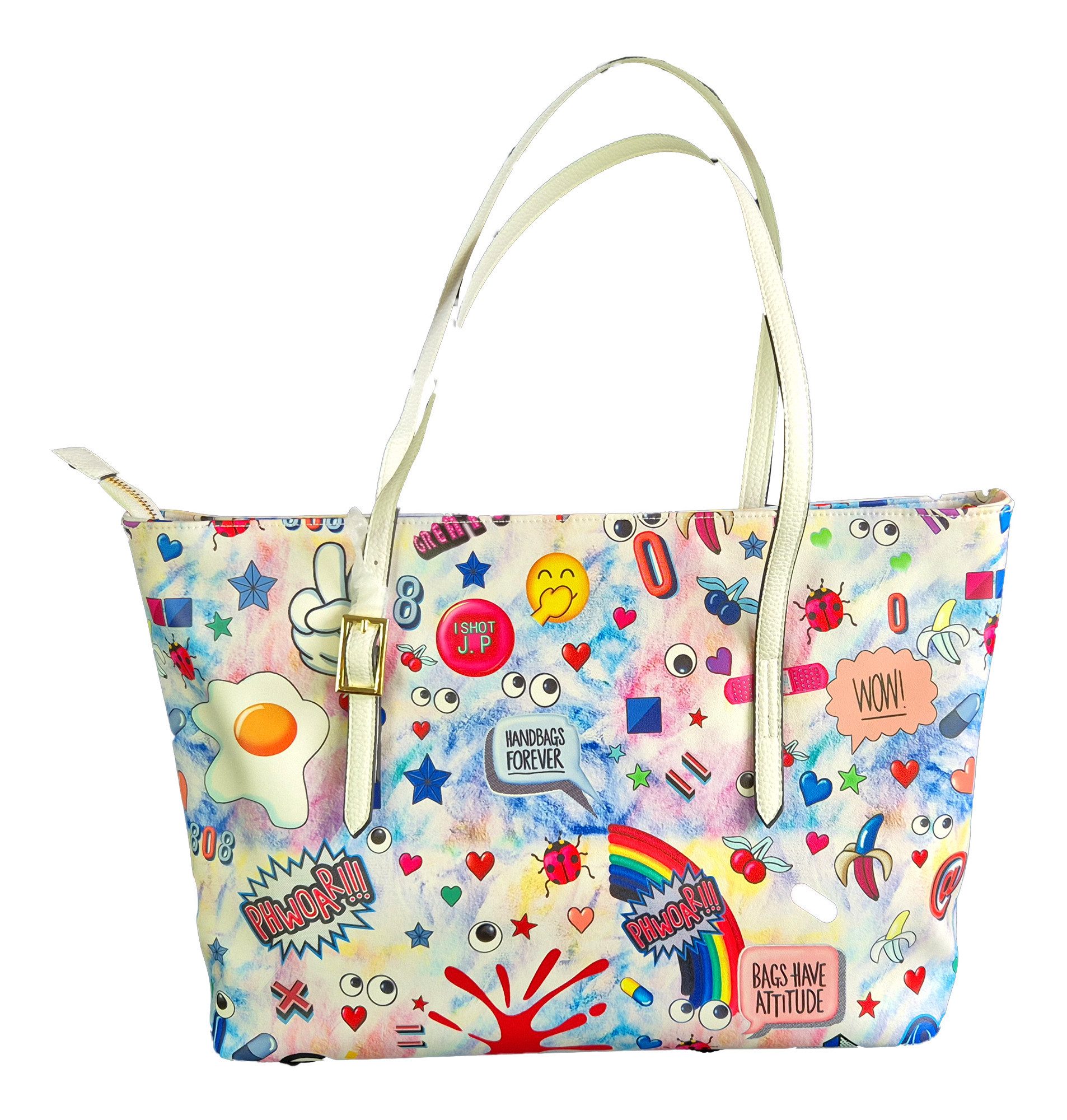 Einkaufszauber Shopper Designer Shoppertasche Totebag with Big Eyes, Cooles knallbuntes Design