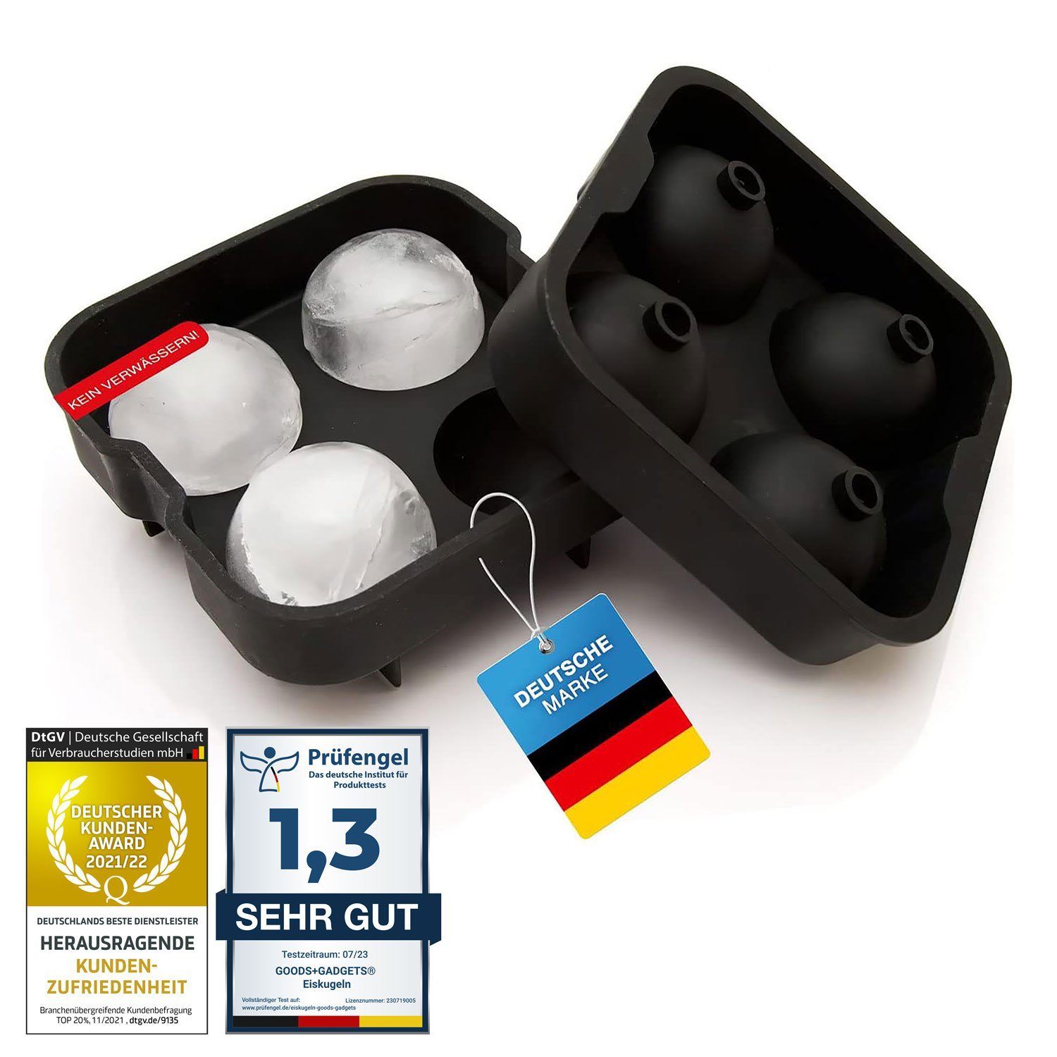 Goods+Gadgets Eiswürfelform Silikon Eiswürfelschale, Eis-Würfel-Maker (XXL Eiskugeln),