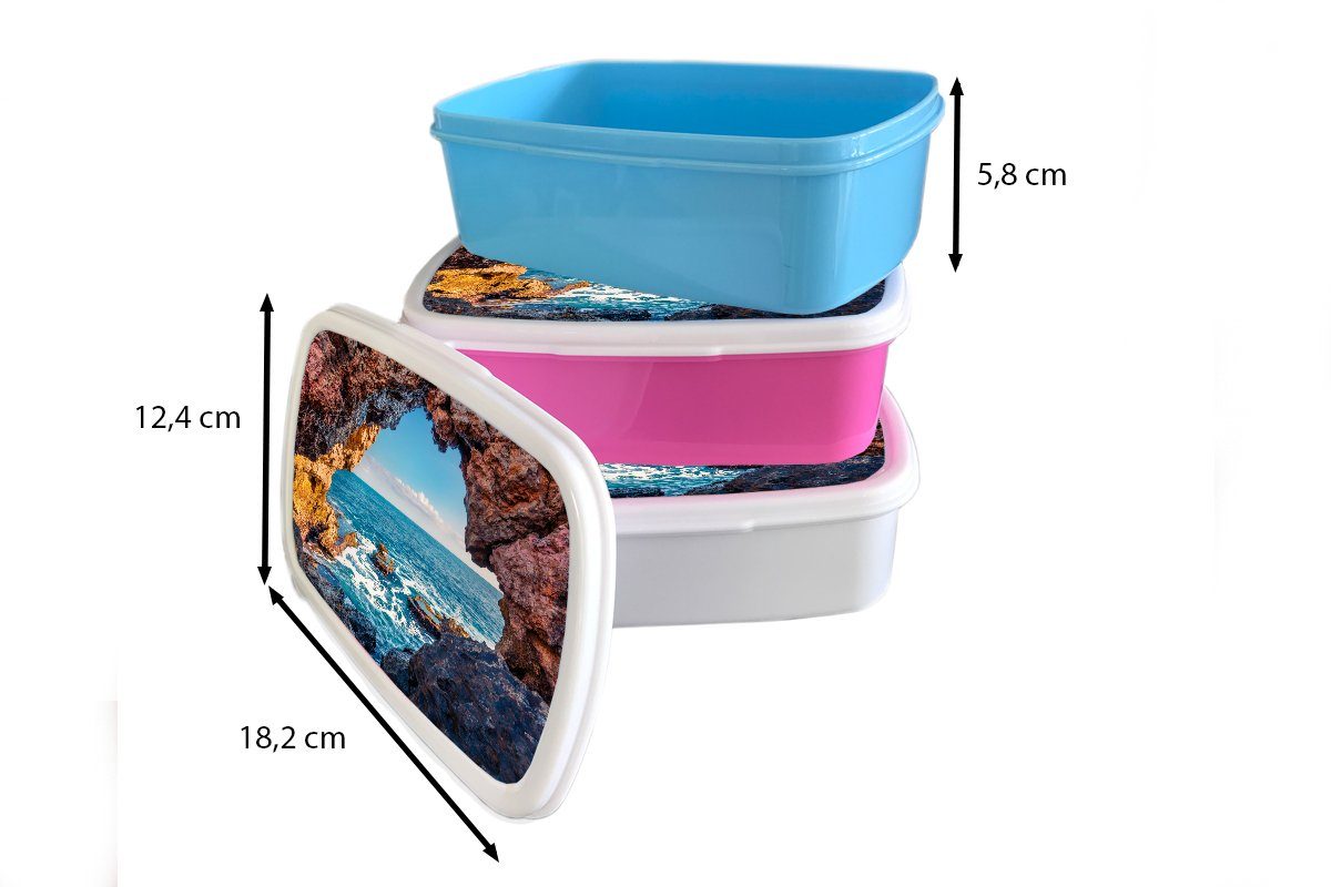 (2-tlg), Höhle Meer MuchoWow für Lunchbox Kunststoff, und und - Brotbox Jungs Brotdose, für Erwachsene, Felsen Natur, - Mädchen - weiß Kinder