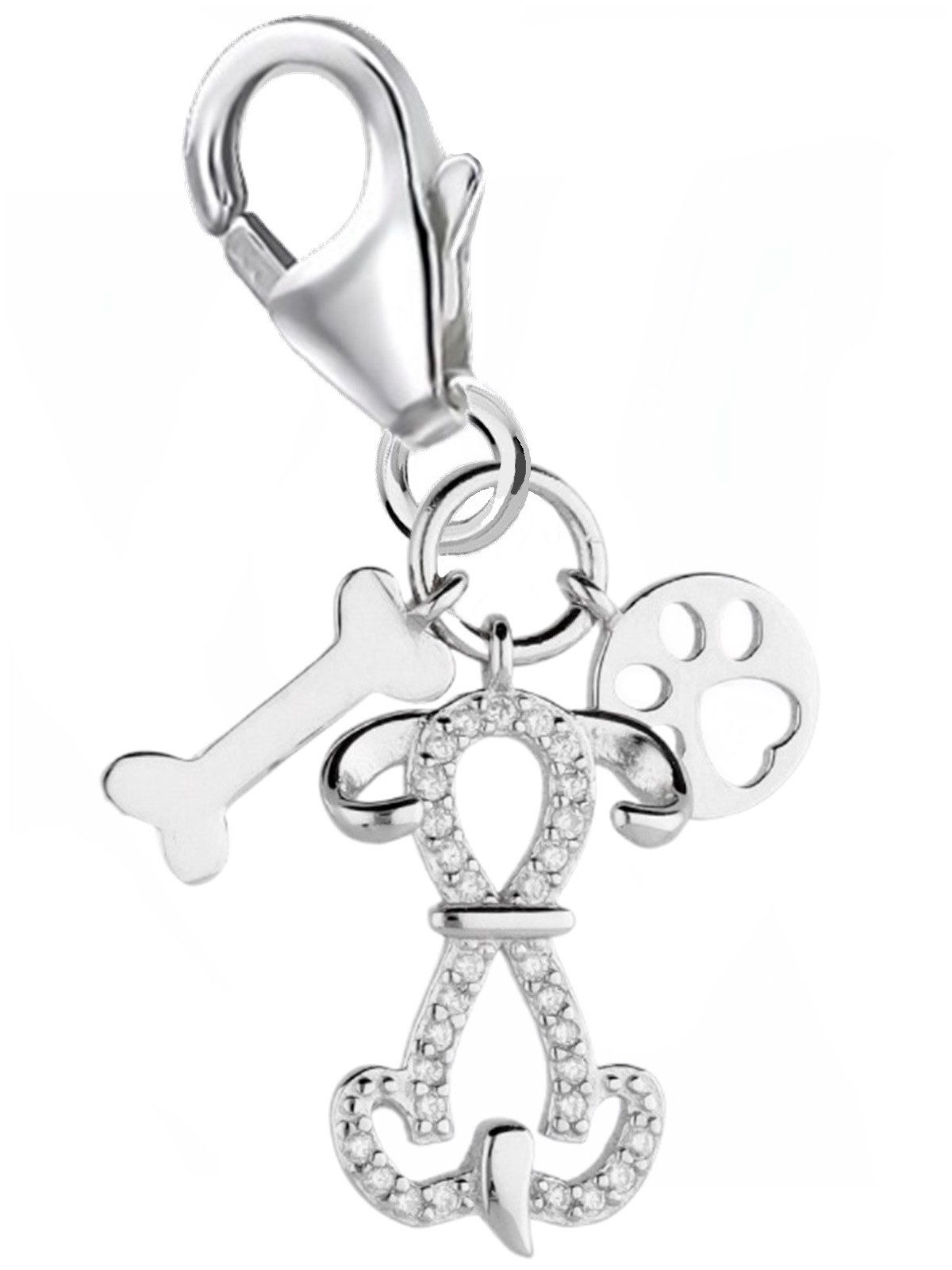 Goldene Hufeisen Charm-Einhänger Charm Anhänger Pfote Hund 925 Silber 3 in 1, 925 Sterling Silber mit Zirkonia, Silberschmuck für Armband