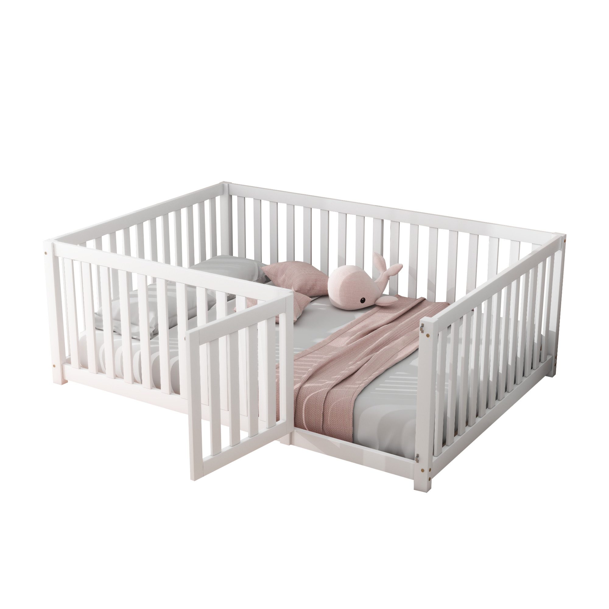 Flieks Kinderbett, Schutzgitter Rausfallschutz mit Tür 140x200cm günstig online kaufen