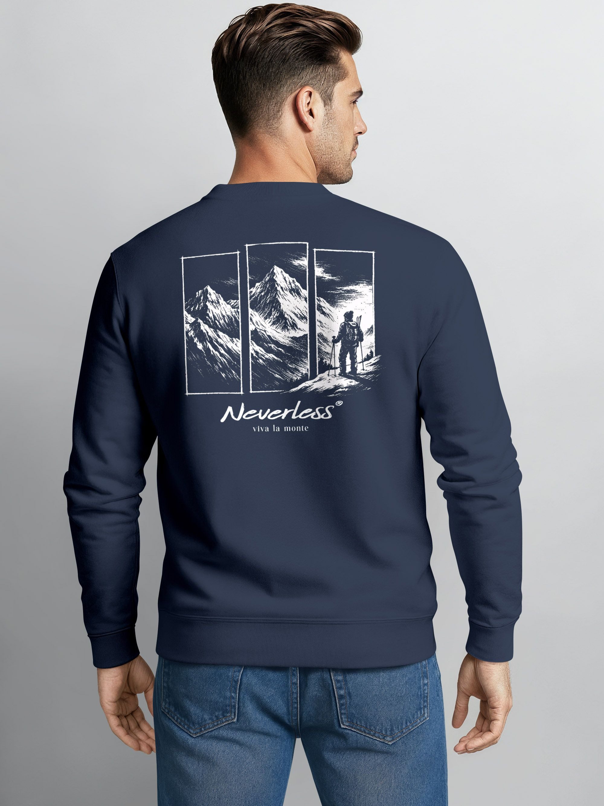 Neverless Sweatshirt Sweatshirt Herren Pullover Outdoor Berge Backprint Nat günstig online kaufen
