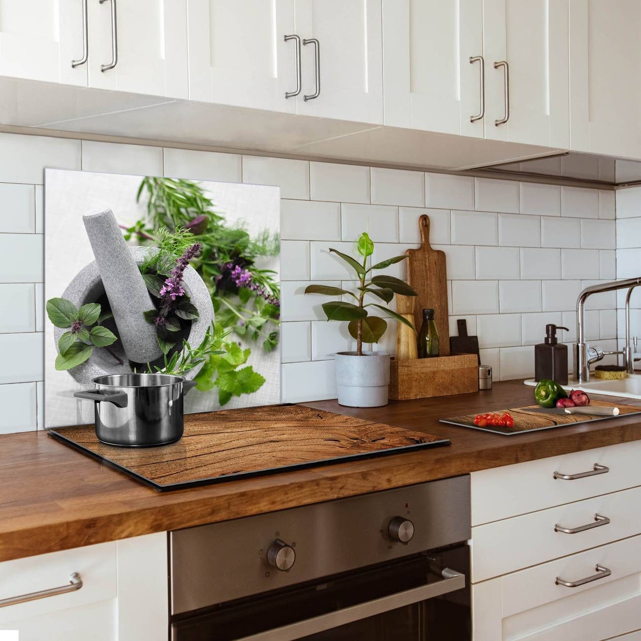 banjado Küchenrückwand Küchenrückwand Kräuter, (gehärtetes Glas, inklusive 4 Magnete & 1 Kreidestift)