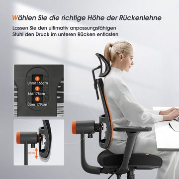 NEWTRAL Drehstuhl Ergonomischer Bürostuhl, adaptive Lendenwirbelstütze, 96°-126° Neigung, 4D-Armlehnen, verstellbare Kopfstütze und Sitztiefe