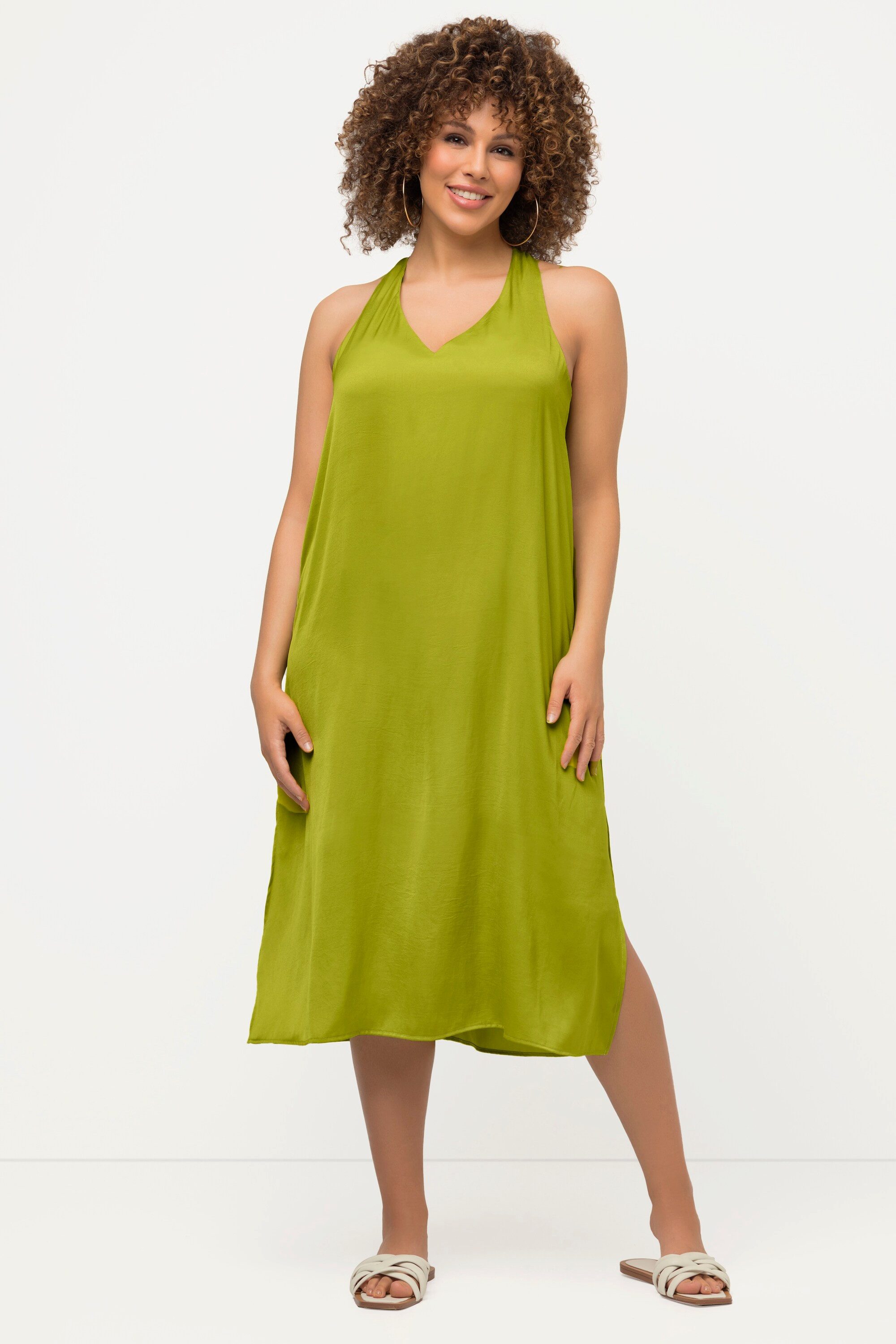 Ulla Popken Midikleid Midikleid A-Linie V-Ausschnitt ärmellos