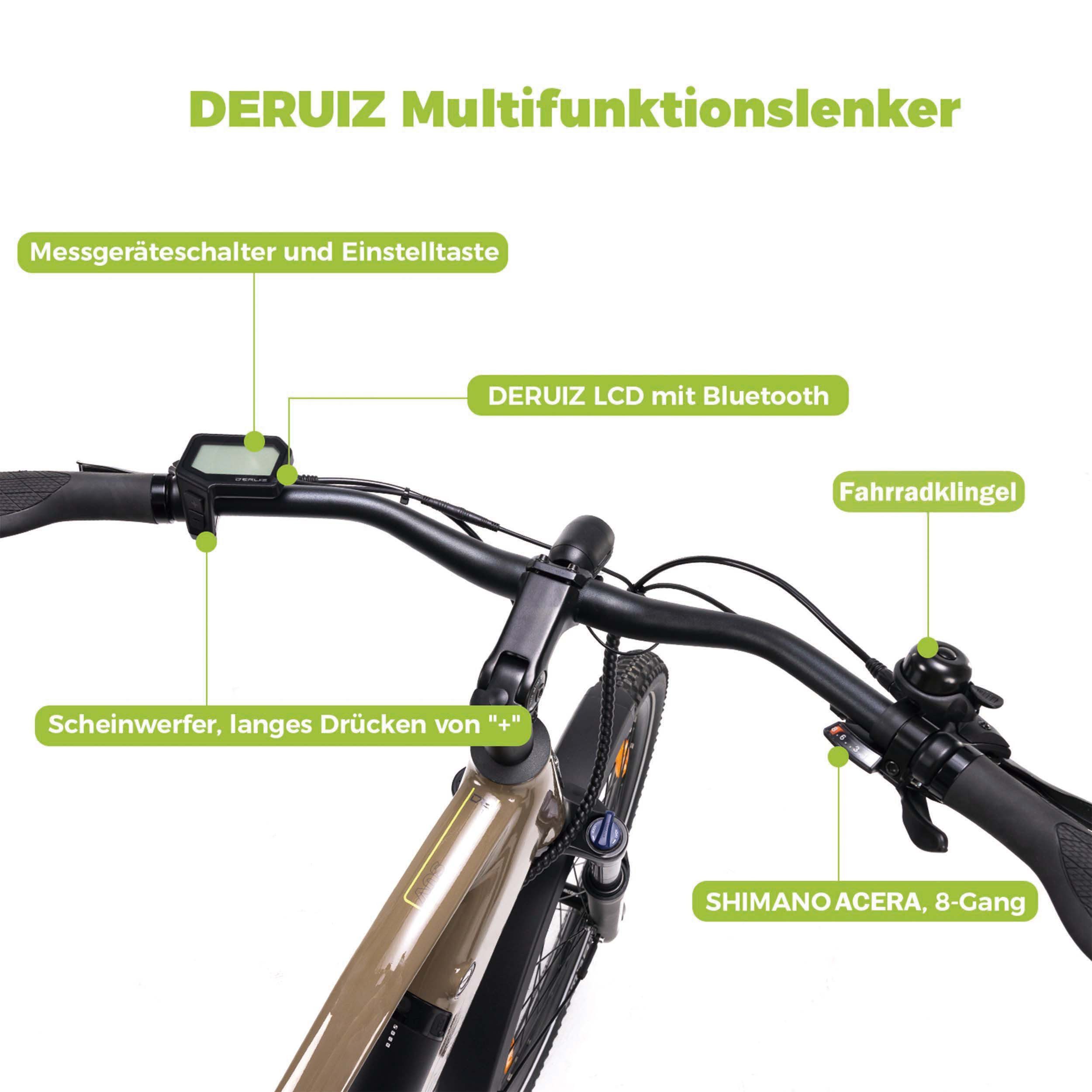 DERUIZ E-Bike Mountainbike E-bike MarbleSUV 27,5 Zoll mit Bluetooth für Damen und Herren, 8 Gang SHIMANO SHIMANO ACERA 11-32Z Schaltwerk, Kettenschaltung, Heckmotor, 644 Wh, (48V), Maximal 150 km Fahrleistung, Kraft und sportlichkeit