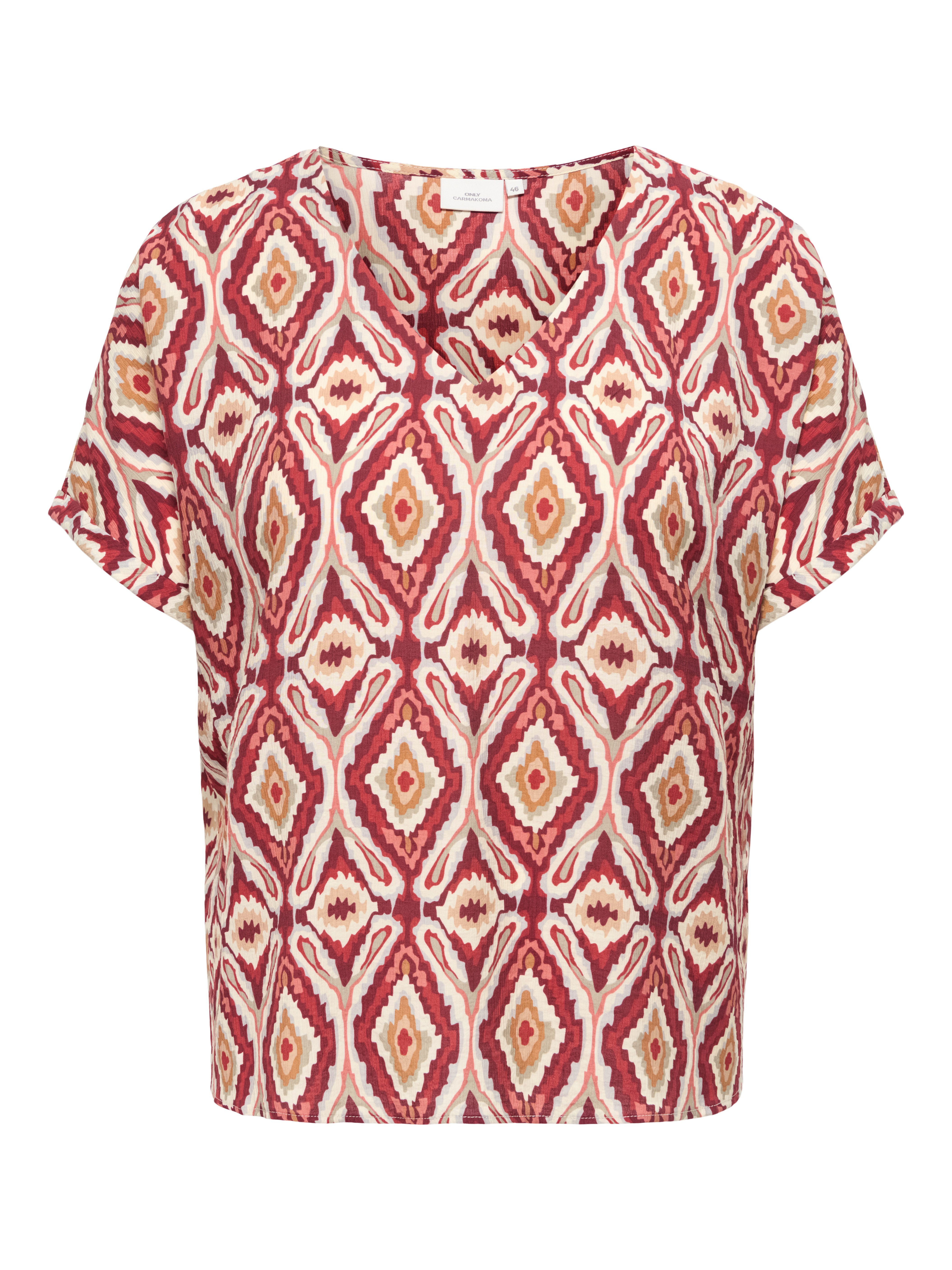 ONLY CARMAKOMA V-Shirt CARBELLY MIKASI SS V-NECK TOP AOP