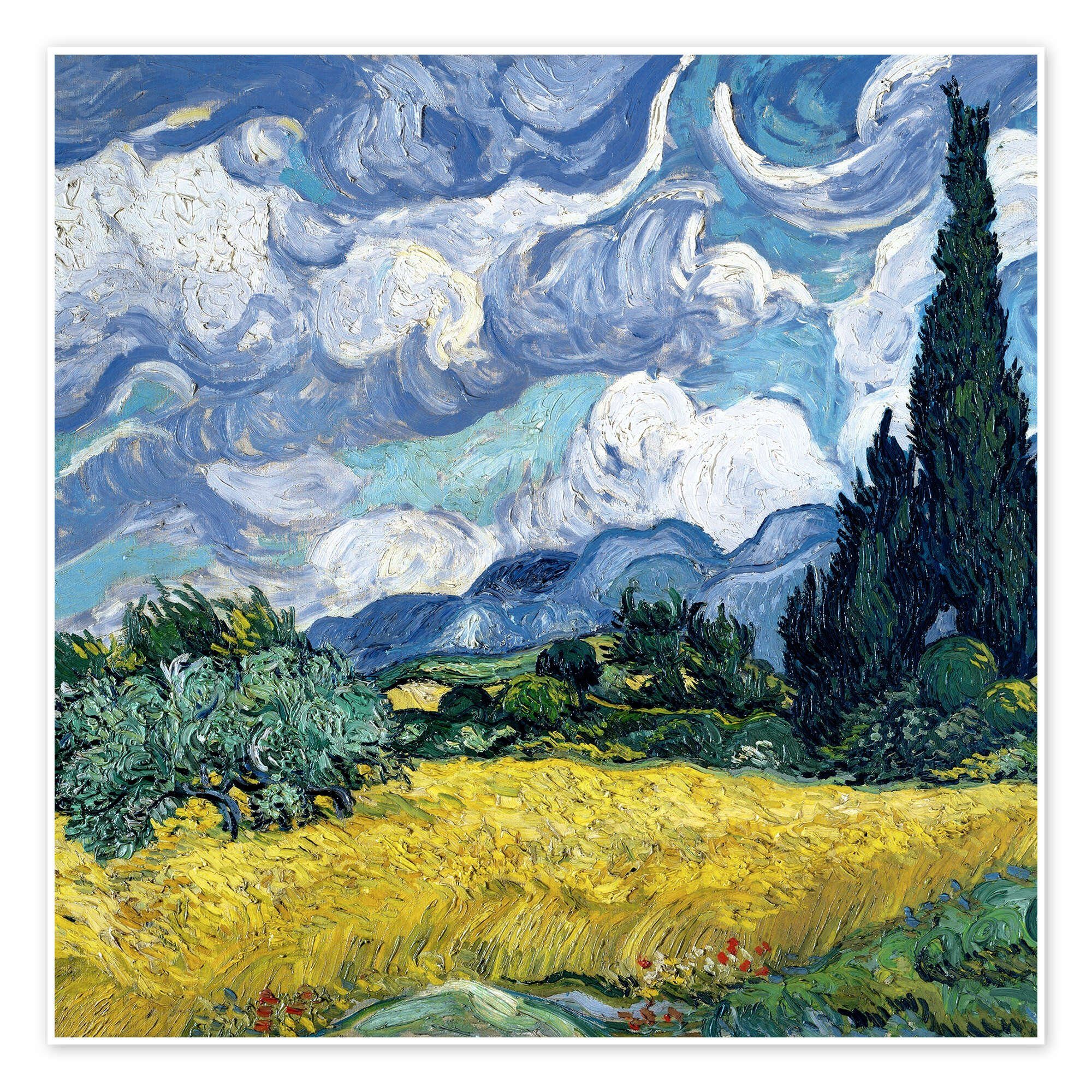 Posterlounge Wandbild Weizenfeld mit Zypressen, Vincent van Gogh, erhältlich als Poster, Leinwandbild, Wandsticker oder Acrylglasbild