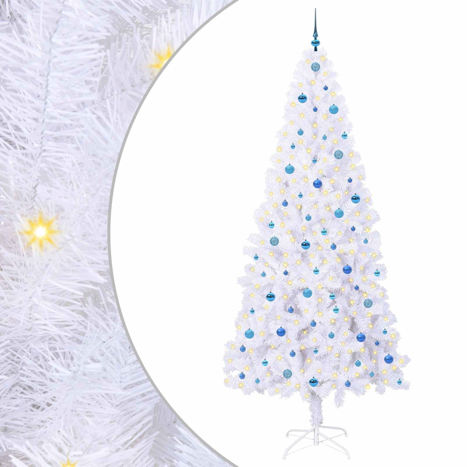 furnicato Künstlicher Weihnachtsbaum 240 cm Weiß mit LED-Lichterkette, Tannenbaum mit 8 Blinkmodi, USB-Stromversorgung und stabilem Ständer