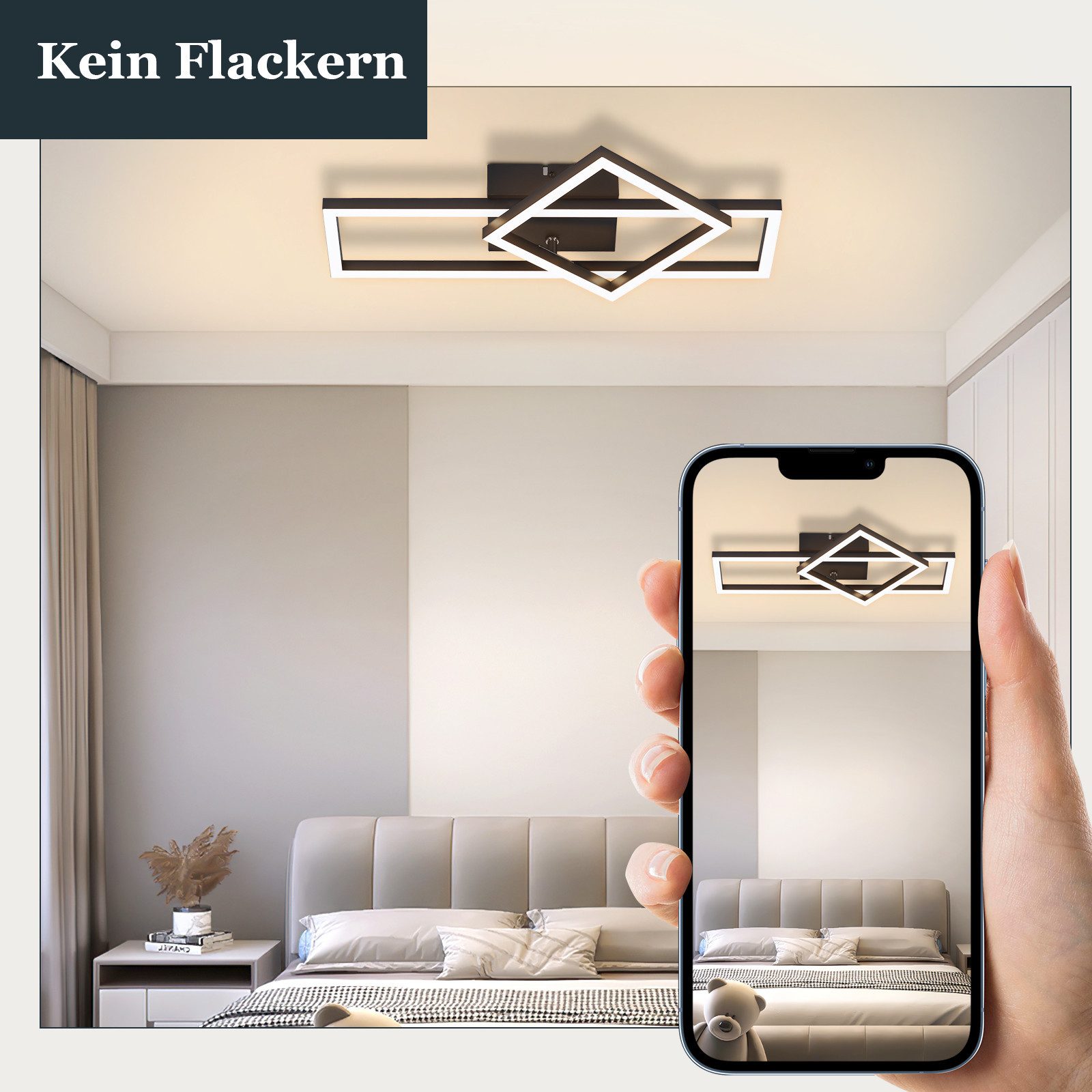 Nettlife LED Deckenleuchte Schwarz/Weiß Eckig Wohnzimmer 20W Modern Schlafz günstig online kaufen