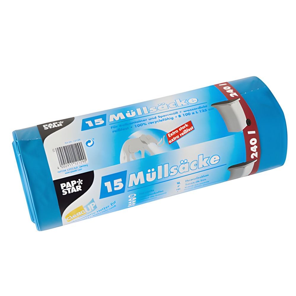 PAPSTAR Müllbeutel 15x Müllsäcke LDPE 240 l 125 x 100cm blau extra stark reißfest 60my
