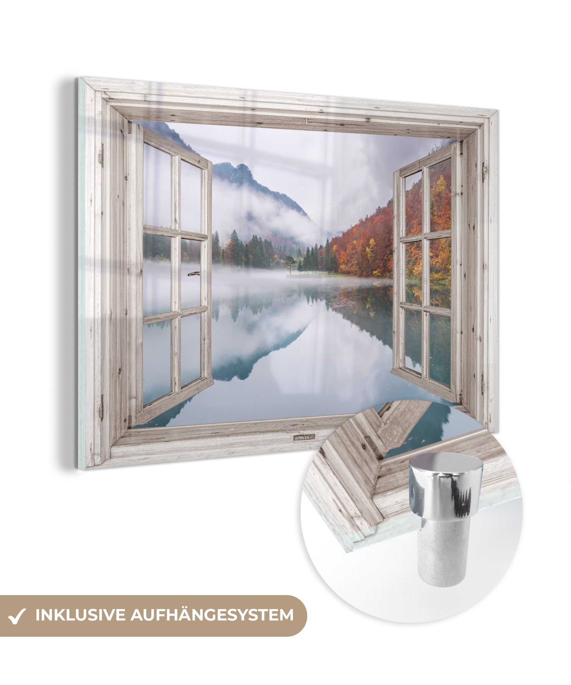 MuchoWow Acrylglasbild Aussicht - Herbst - Wasser, (1 St), Glasbilder - Bilder auf Glas Wandbild - Foto auf Glas - Wanddekoration
