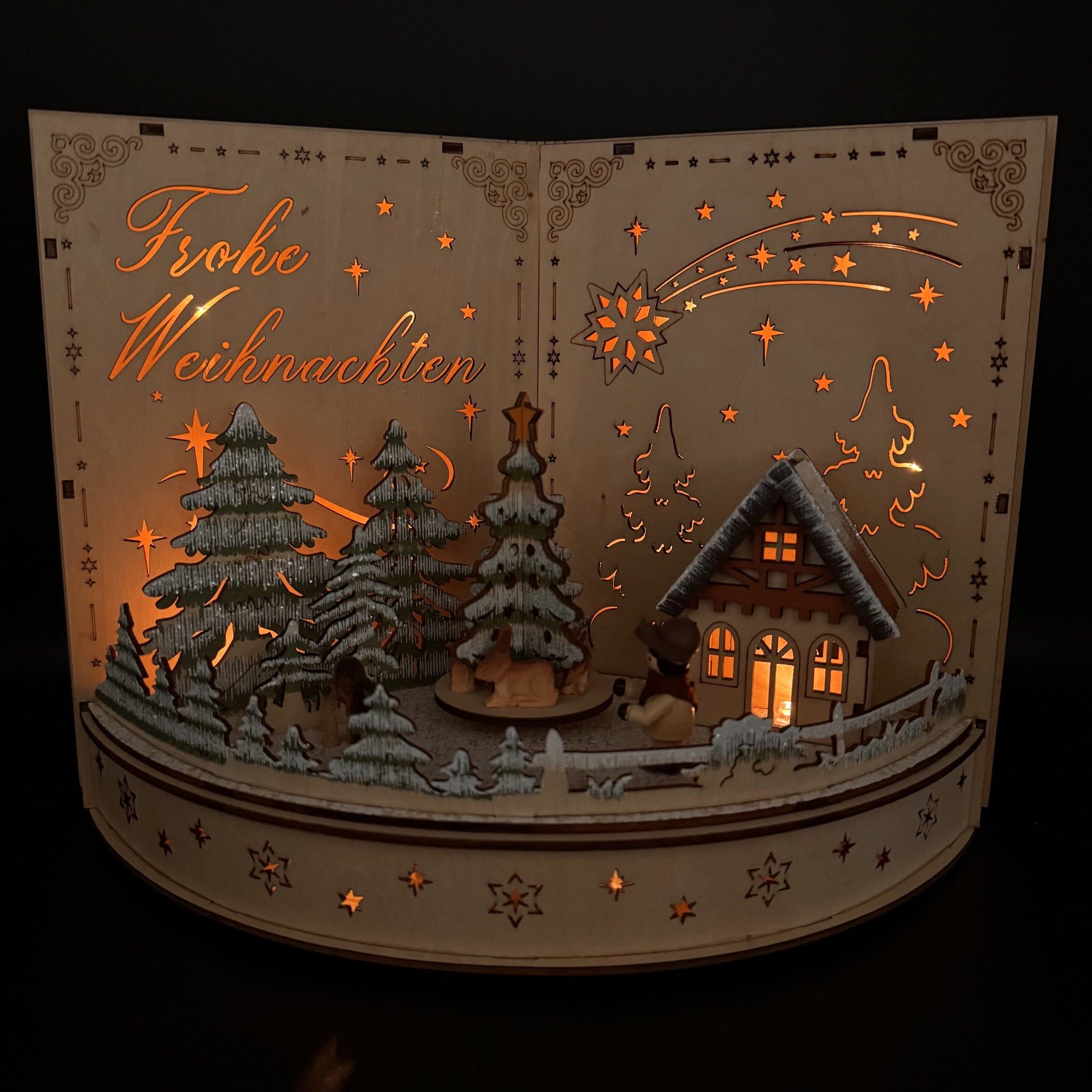 Online-Fuchs Weihnachtsdorf - Buch aus Holz mit LED-Beleuchtung & Timer - Weihnachtsdeko, praktische 6-Stunden Timerfunktion