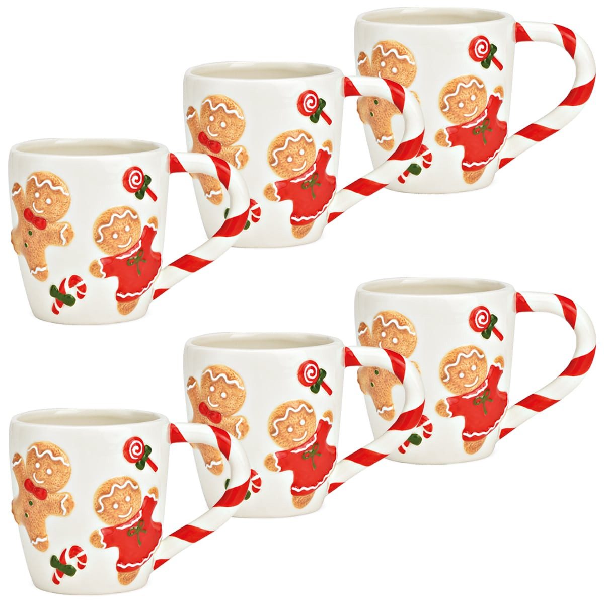 Tasse Lebkuchenfigur Weihnachts-Tassen Keramik 6er Set in 10 cm, 320 ml