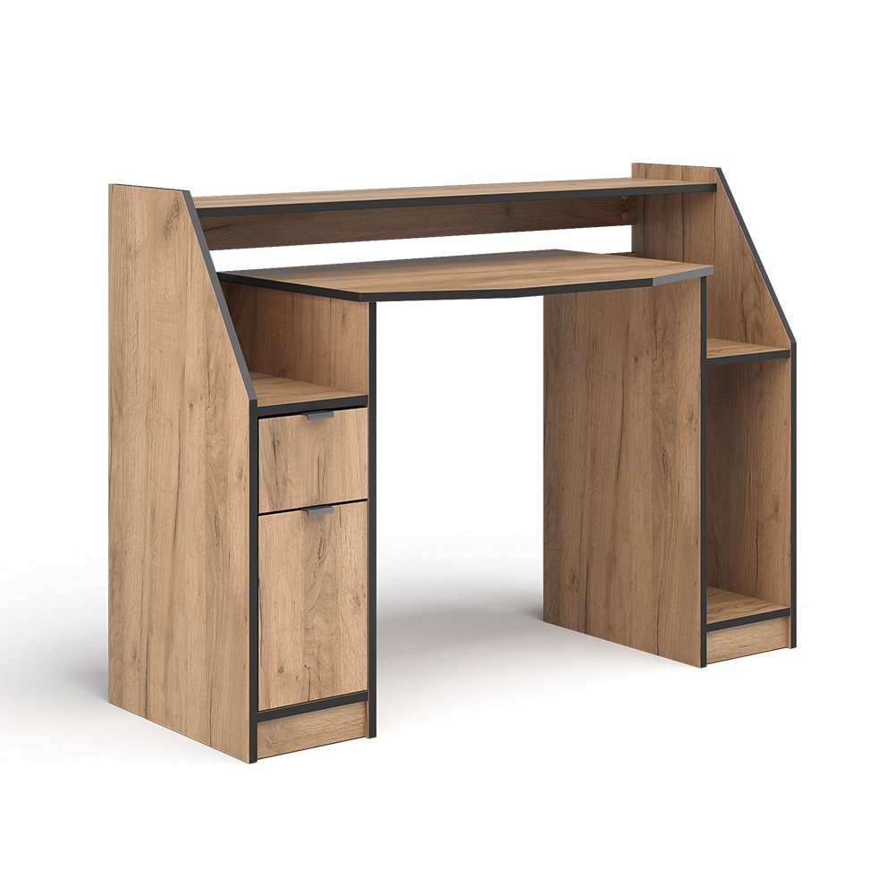 Vicco Computertisch Joel, Goldkraft Eiche/Schwarz, 123.2 x 45cm mit 1 Schub günstig online kaufen
