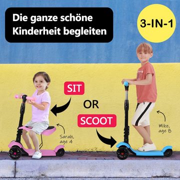 YOLEO Scooter 3 in 1 Kinder Roller Scooter mit Sitz LED Räder ab 2 Jahre