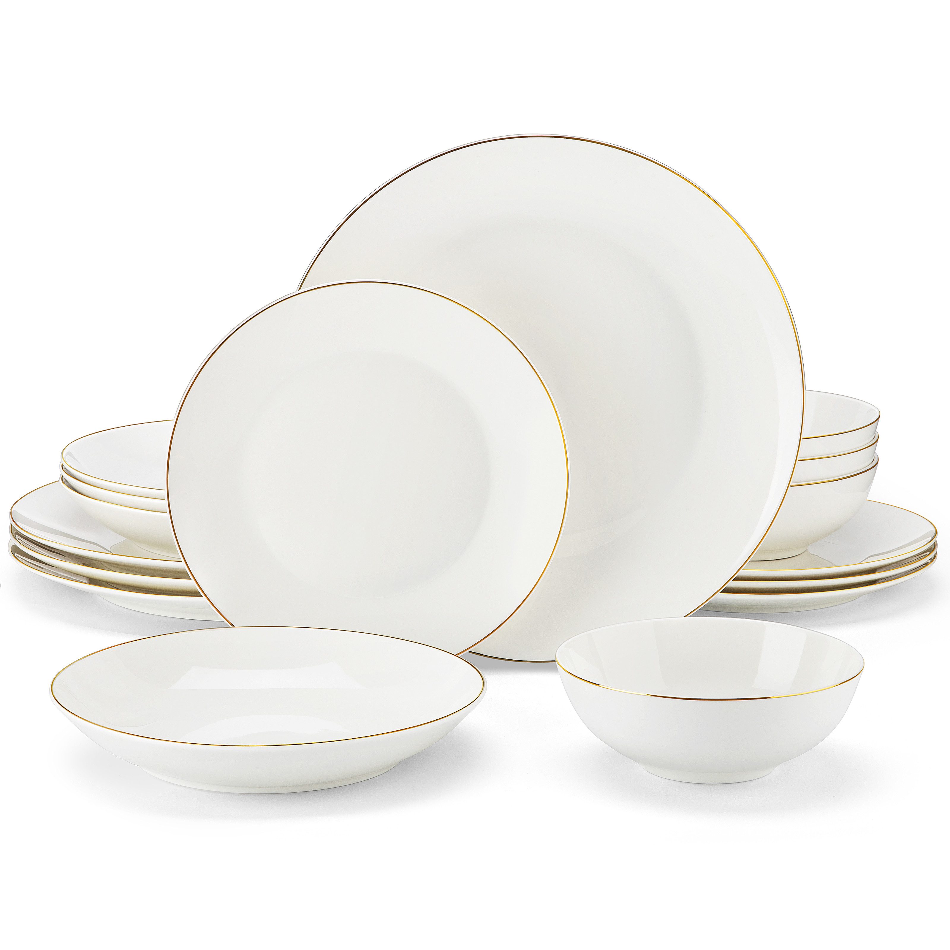 MALACASA Geschirr-Set Tafelservice JERA Weiß Geschirr Set (16-tlg), 4 Personen, Porzellan