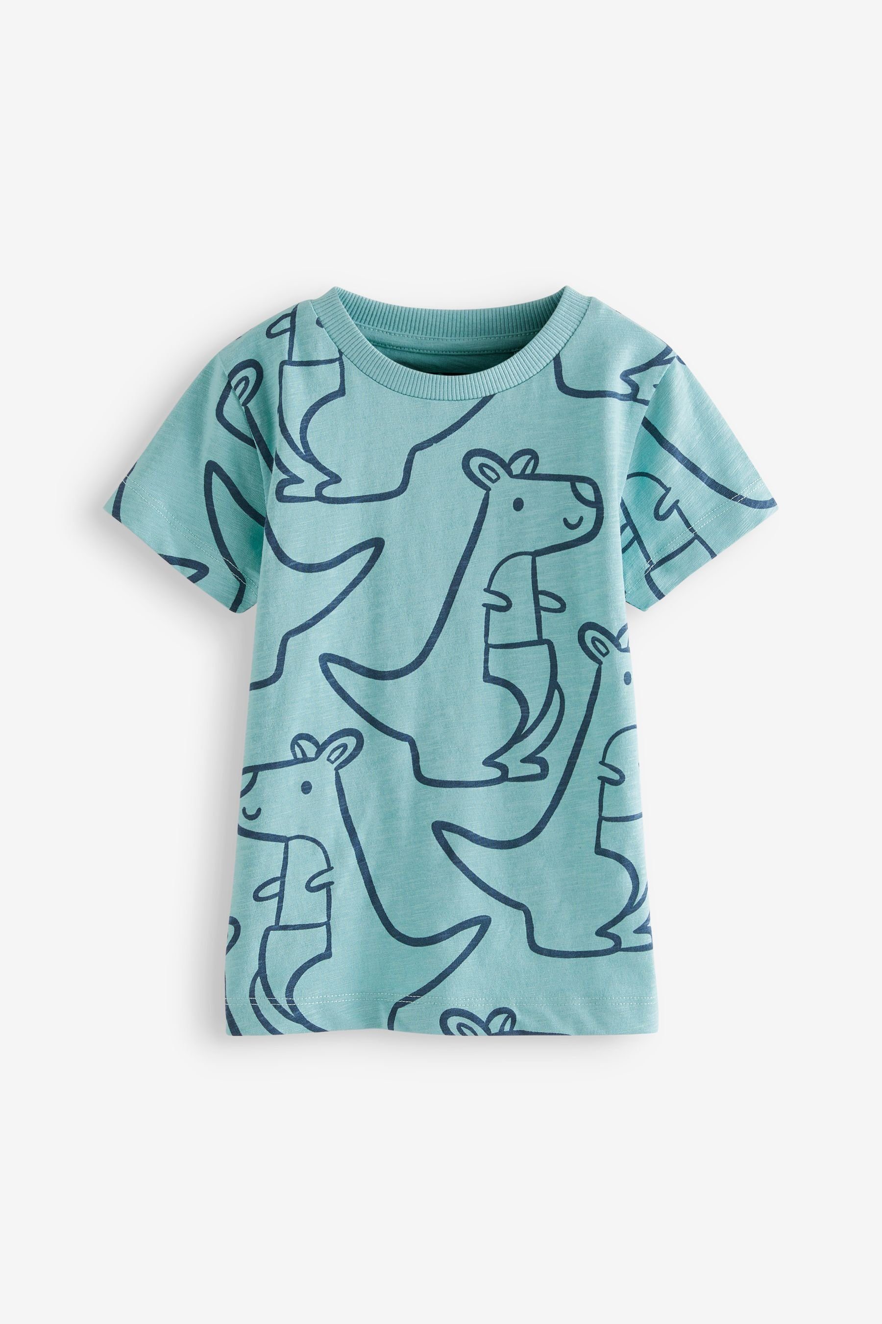 Next T-Shirt T-Shirt mit kurzen Ärmeln, durchgehend bedruckt (1-tlg) Teal Blue Kangaroo