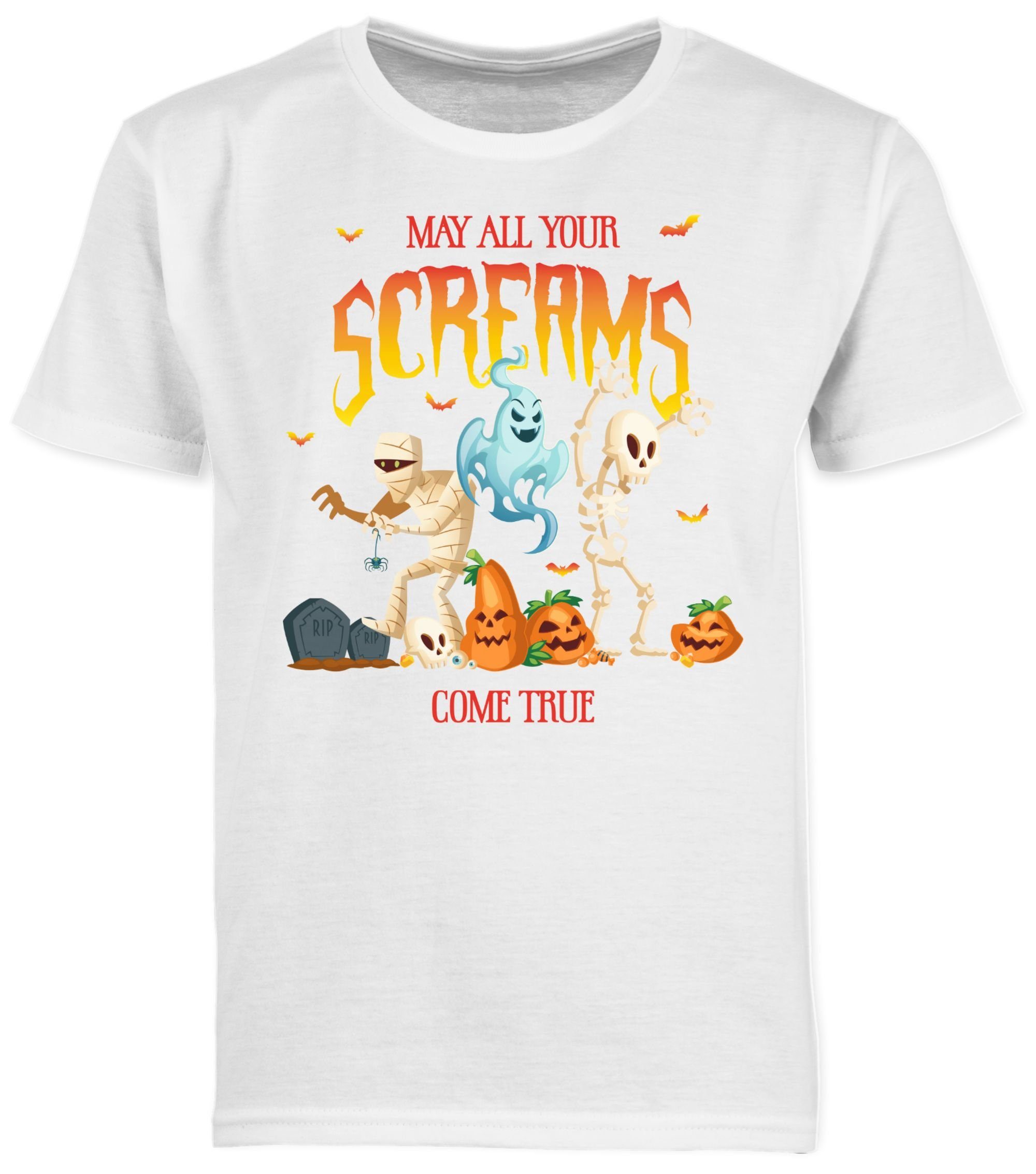 Shirtracer Weiß Geist Gespenst Jungs Halloween für T-Shirt Kostüme Zombie Kinder Skelett 02