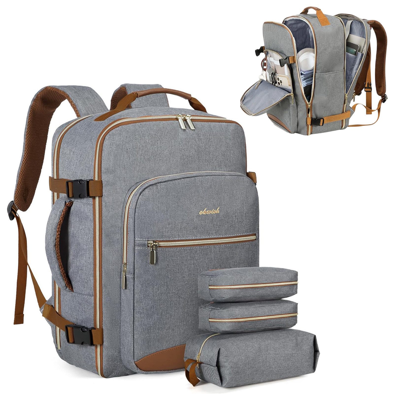 OKWISH Reiserucksack Laptoprucksack Freizeitrucksack Schulrucksack (Handgepäck Business Backpack, 40L Groß, Anti-Diebstahl, mit Laptopfach, USB Anschluss), für Freizeit Arbeit Business Reisen Herren Damen Jungen Teenager
